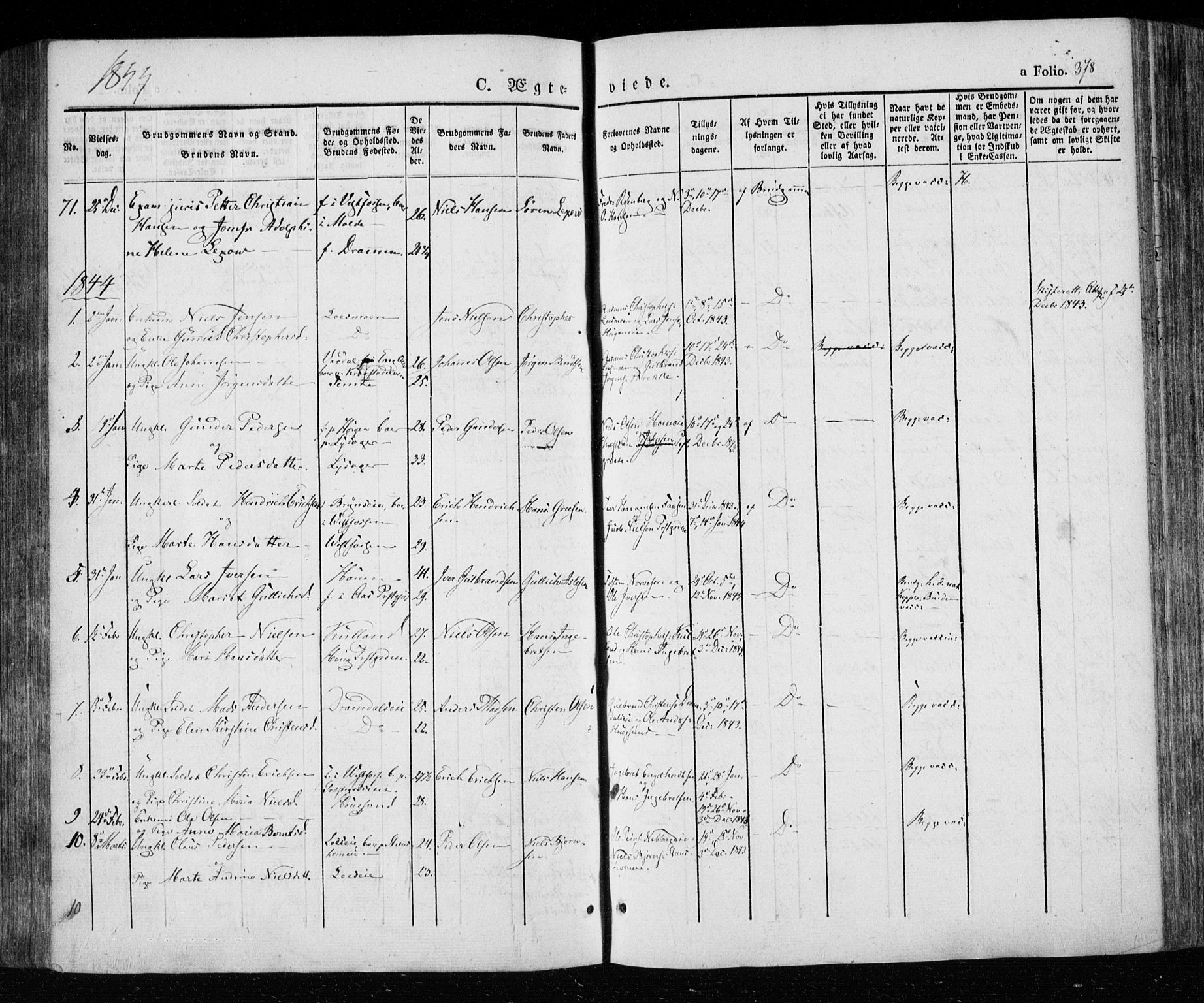 Eiker kirkebøker, AV/SAKO-A-4/F/Fa/L0013a: Parish register (official) no. I 13A, 1832-1845, p. 378