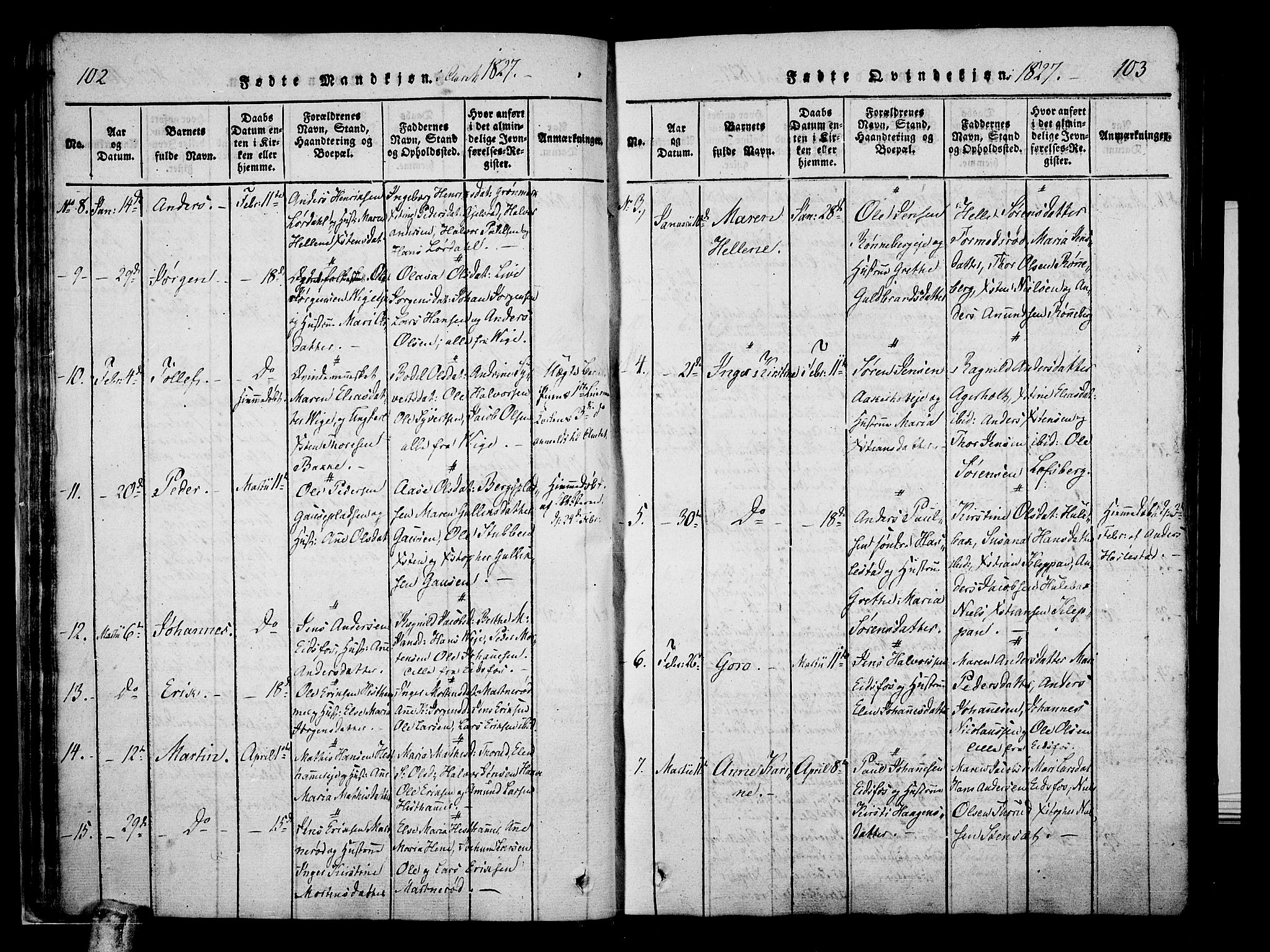 Hof kirkebøker, AV/SAKO-A-64/F/Fa/L0004: Parish register (official) no. I 4, 1814-1843, p. 102-103