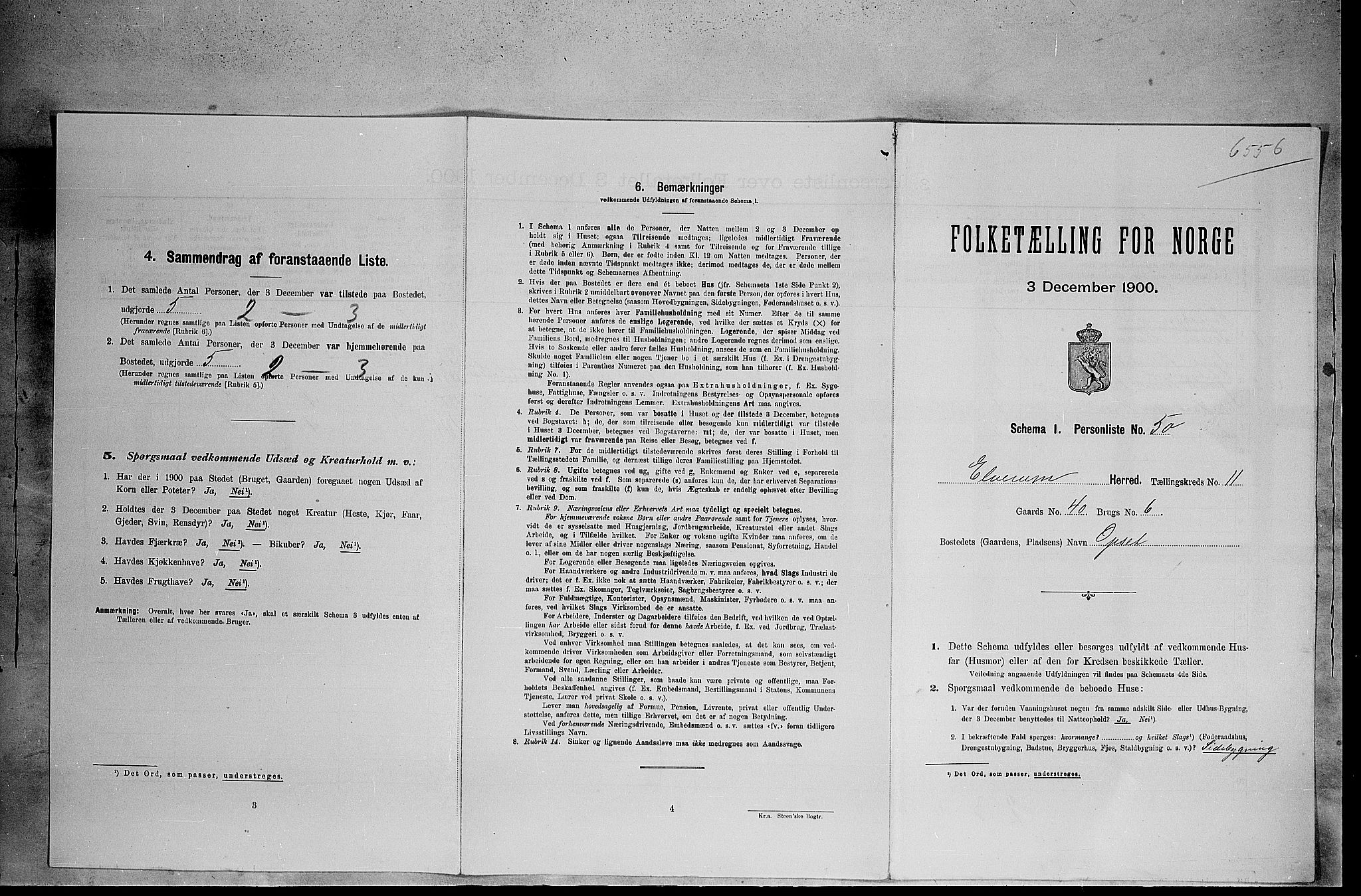 SAH, 1900 census for Elverum, 1900, p. 1491