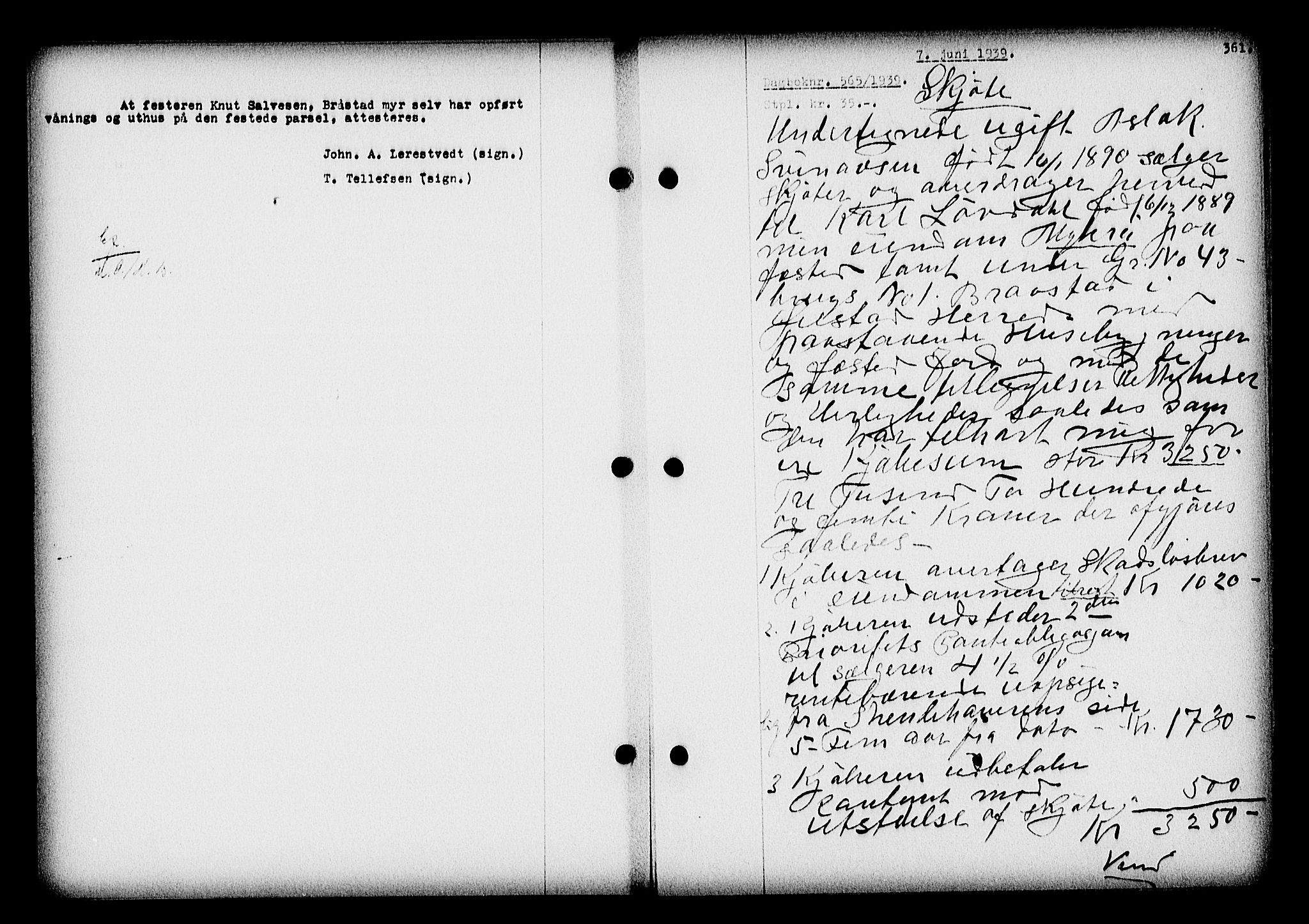Nedenes sorenskriveri, SAK/1221-0006/G/Gb/Gba/L0046: Mortgage book no. 42, 1938-1939, Diary no: : 565/1939