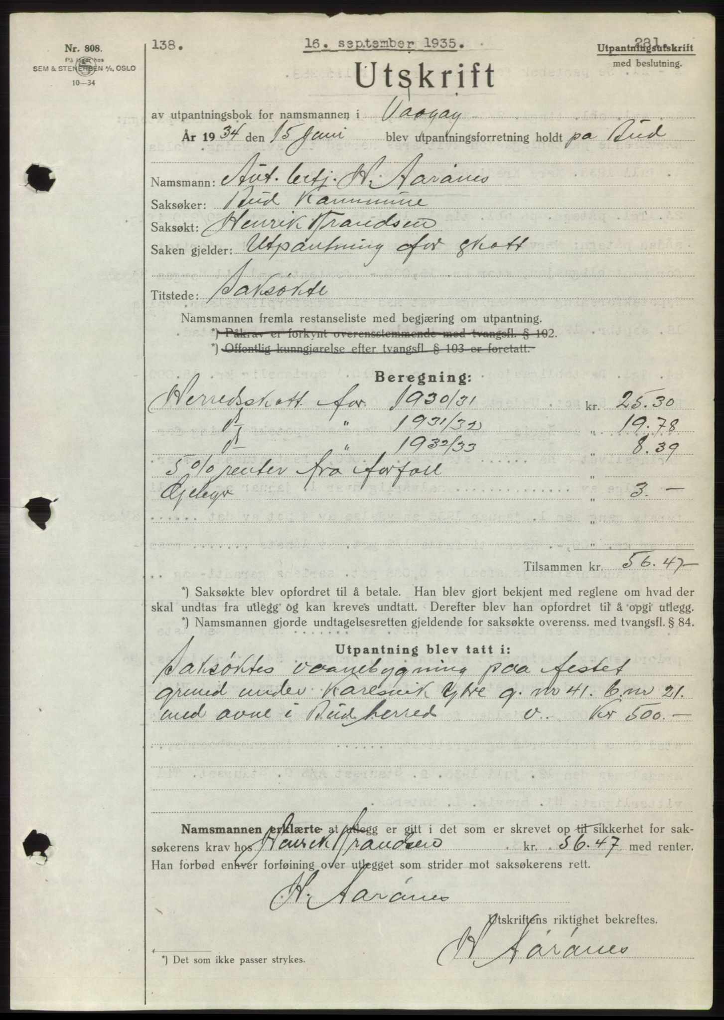 Romsdal sorenskriveri, AV/SAT-A-4149/1/2/2C/L0067: Mortgage book no. 61, 1935-1935, Deed date: 16.09.1935