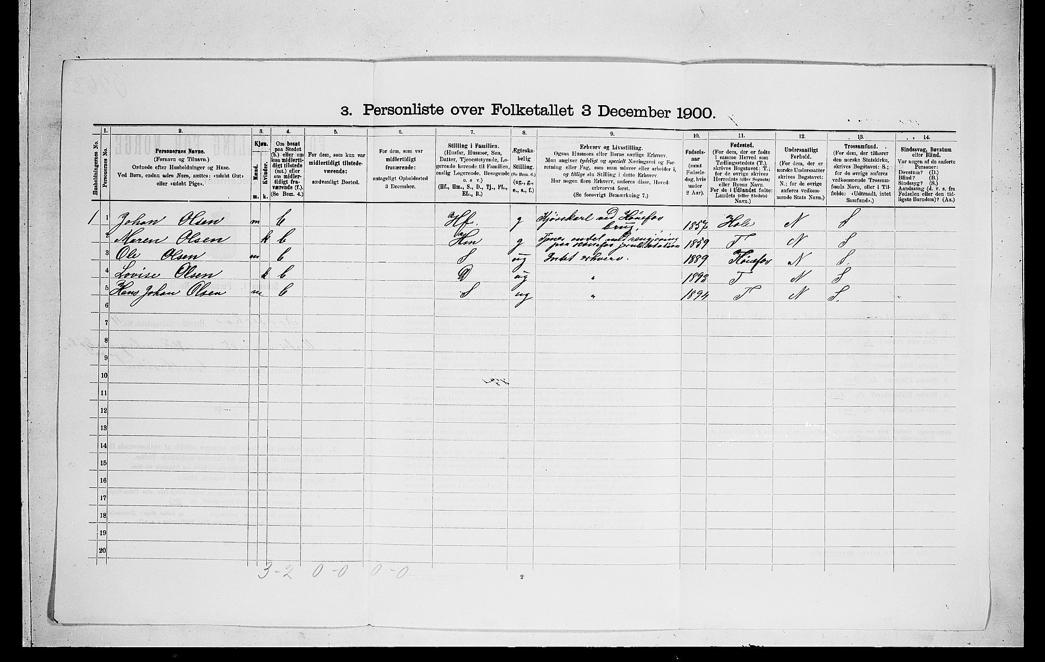 RA, 1900 census for Norderhov, 1900, p. 1000