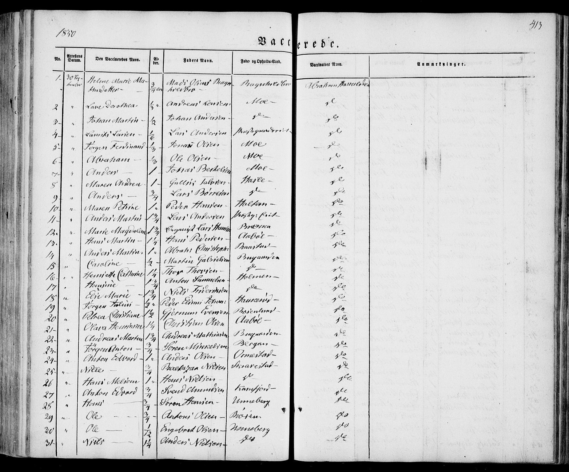 Sandar kirkebøker, SAKO/A-243/F/Fa/L0006: Parish register (official) no. 6, 1847-1860, p. 413