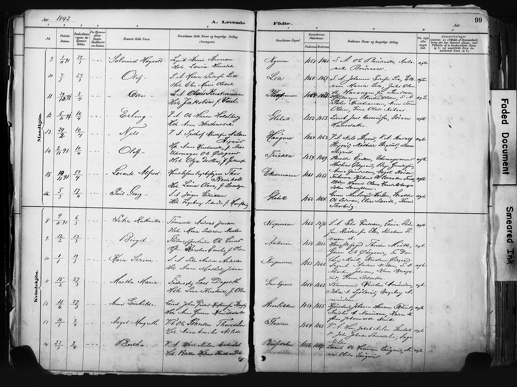 Kongsberg kirkebøker, AV/SAKO-A-22/F/Fb/L0002: Parish register (official) no. II 2, 1886-1896, p. 99