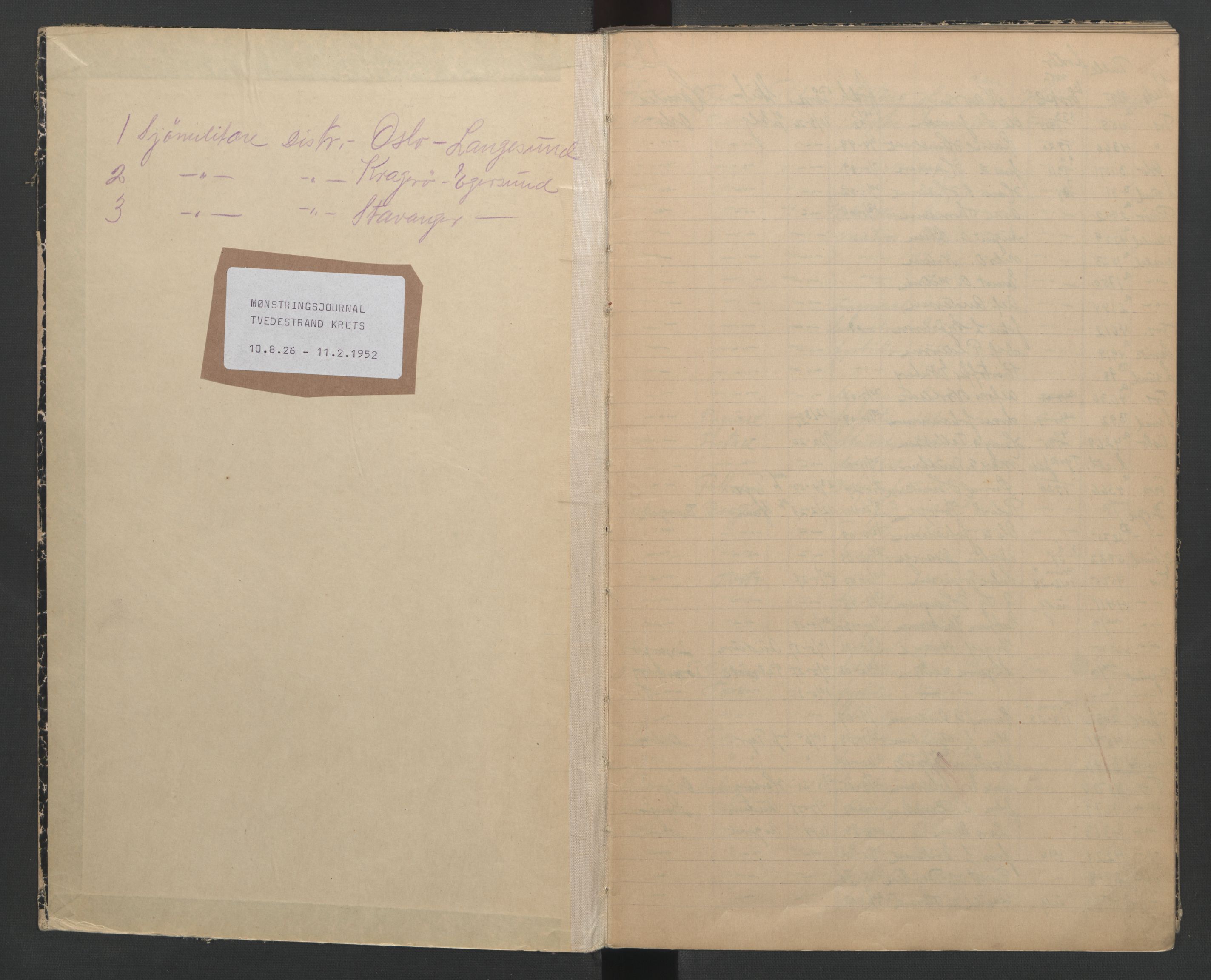 Tvedestrand mønstringskrets, AV/SAK-2031-0011/G/Ga/L0005: Mønstringsjournal, U-49, 1926-1952, p. 2