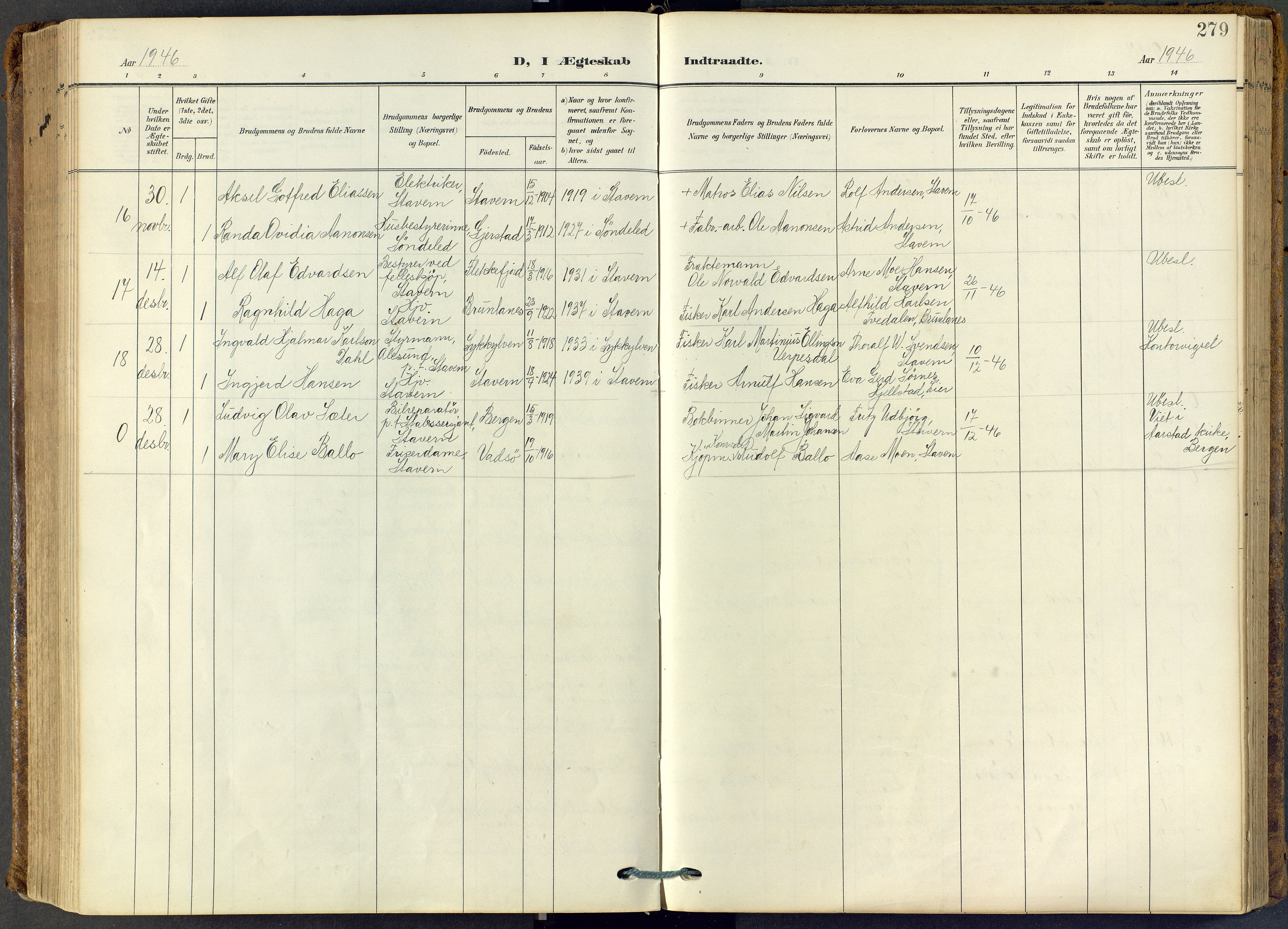 Stavern kirkebøker, SAKO/A-318/F/Fa/L0009: Parish register (official) no. 9, 1906-1955, p. 279