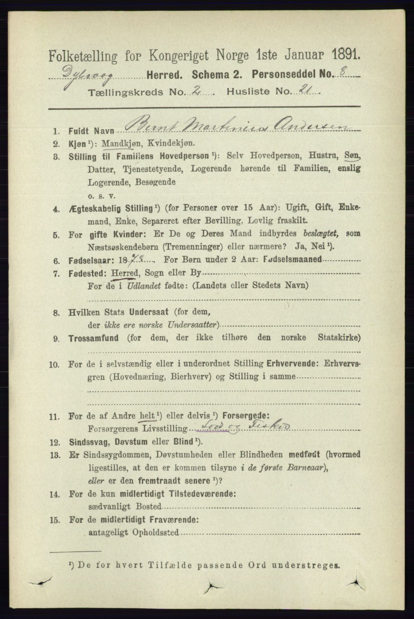 RA, 1891 census for 0915 Dypvåg, 1891, p. 636