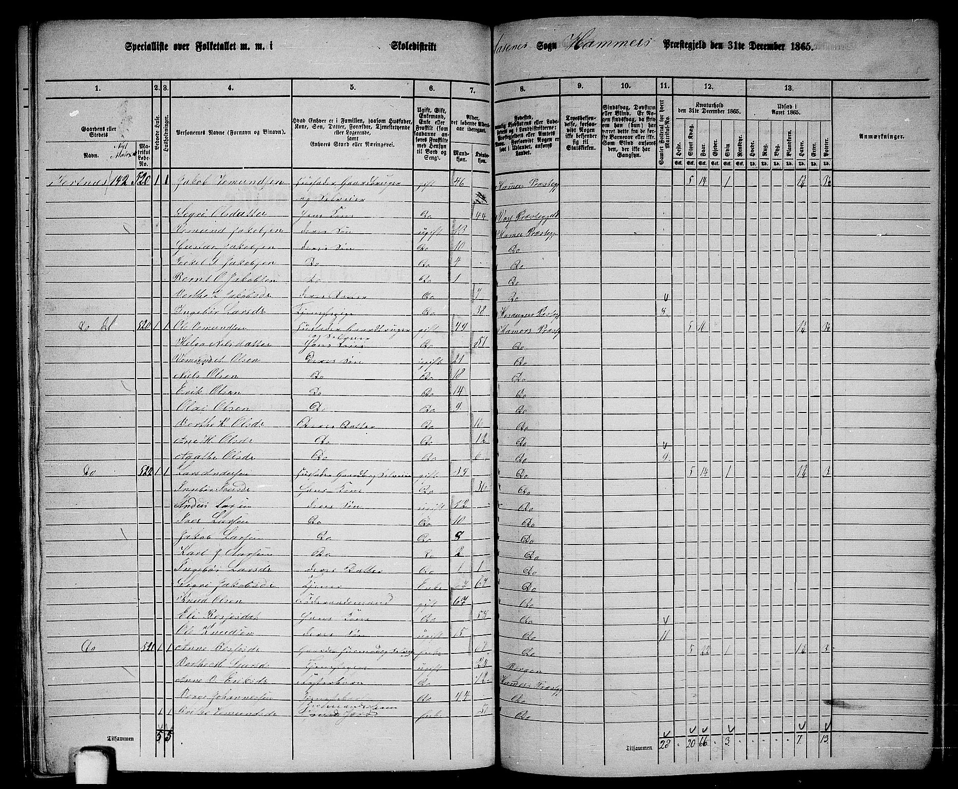 RA, 1865 census for Hamre, 1865, p. 201