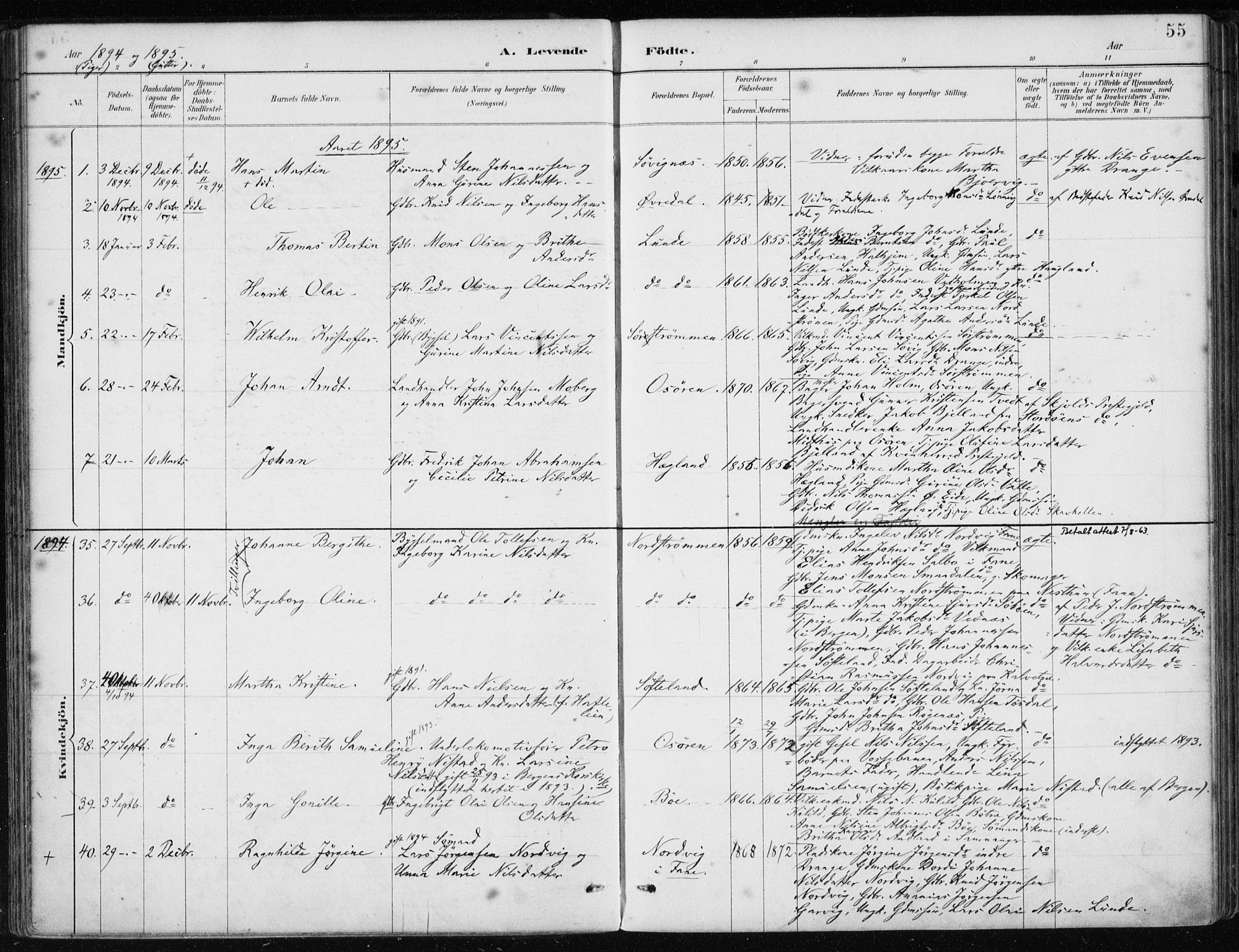 Os sokneprestembete, AV/SAB-A-99929: Parish register (official) no. B 1, 1885-1902, p. 55