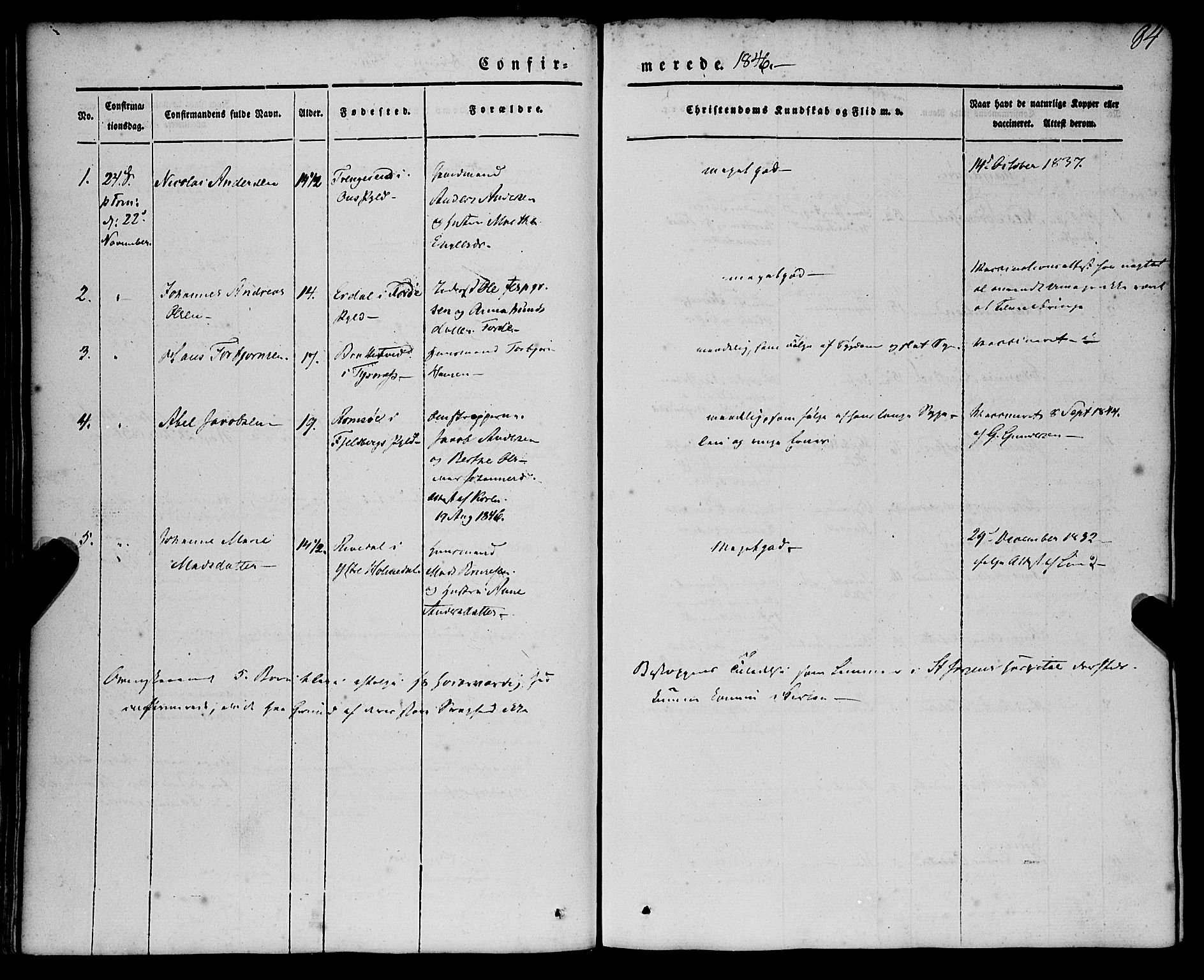 St. Jørgens hospital og Årstad sokneprestembete, SAB/A-99934: Parish register (official) no. A 4, 1844-1863, p. 84