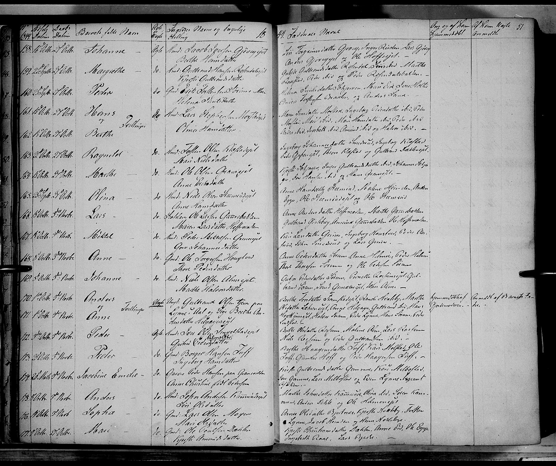 Gran prestekontor, SAH/PREST-112/H/Ha/Haa/L0011: Parish register (official) no. 11, 1842-1856, p. 50-51
