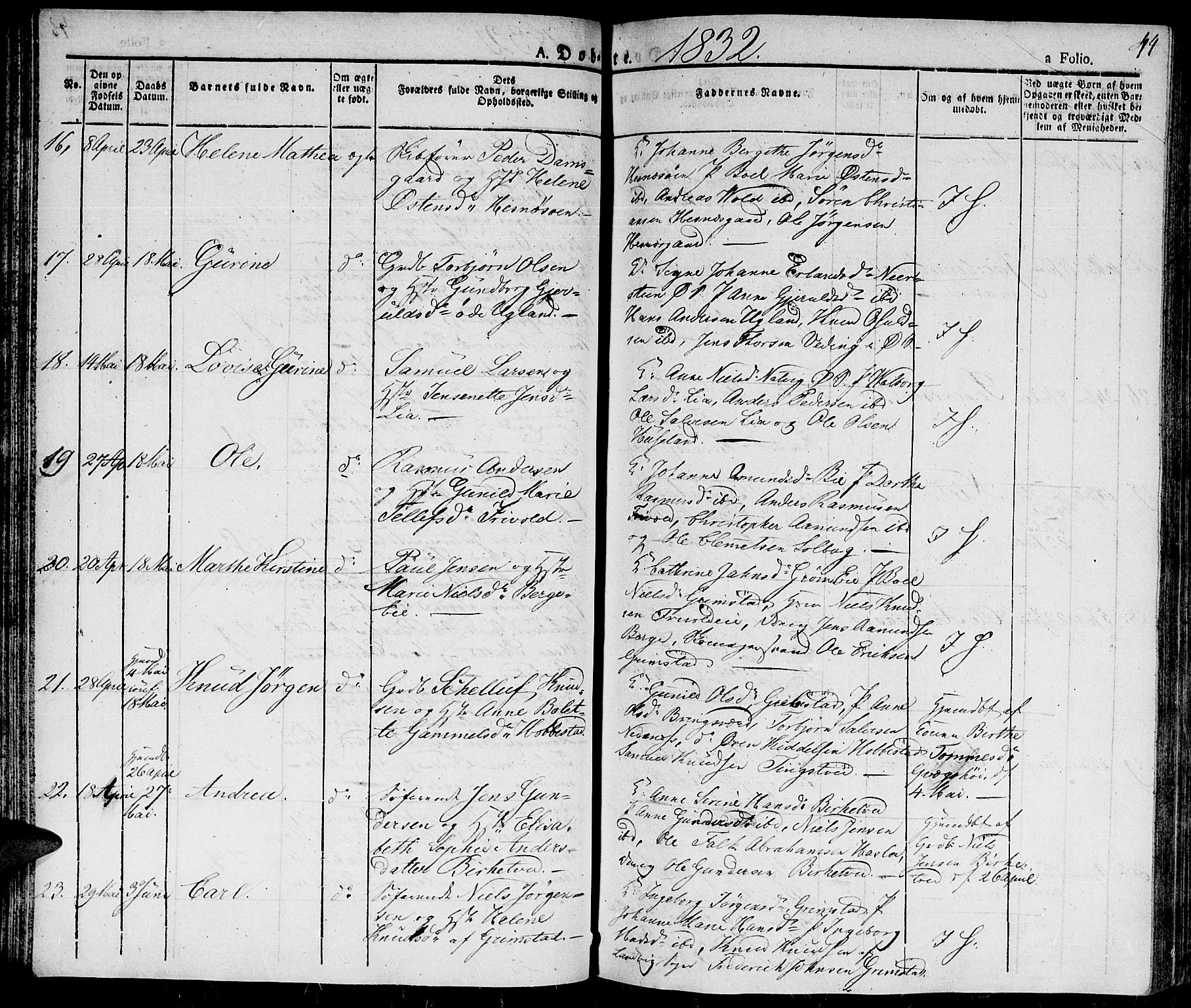 Fjære sokneprestkontor, SAK/1111-0011/F/Fa/L0002: Parish register (official) no. A 2, 1827-1839, p. 44