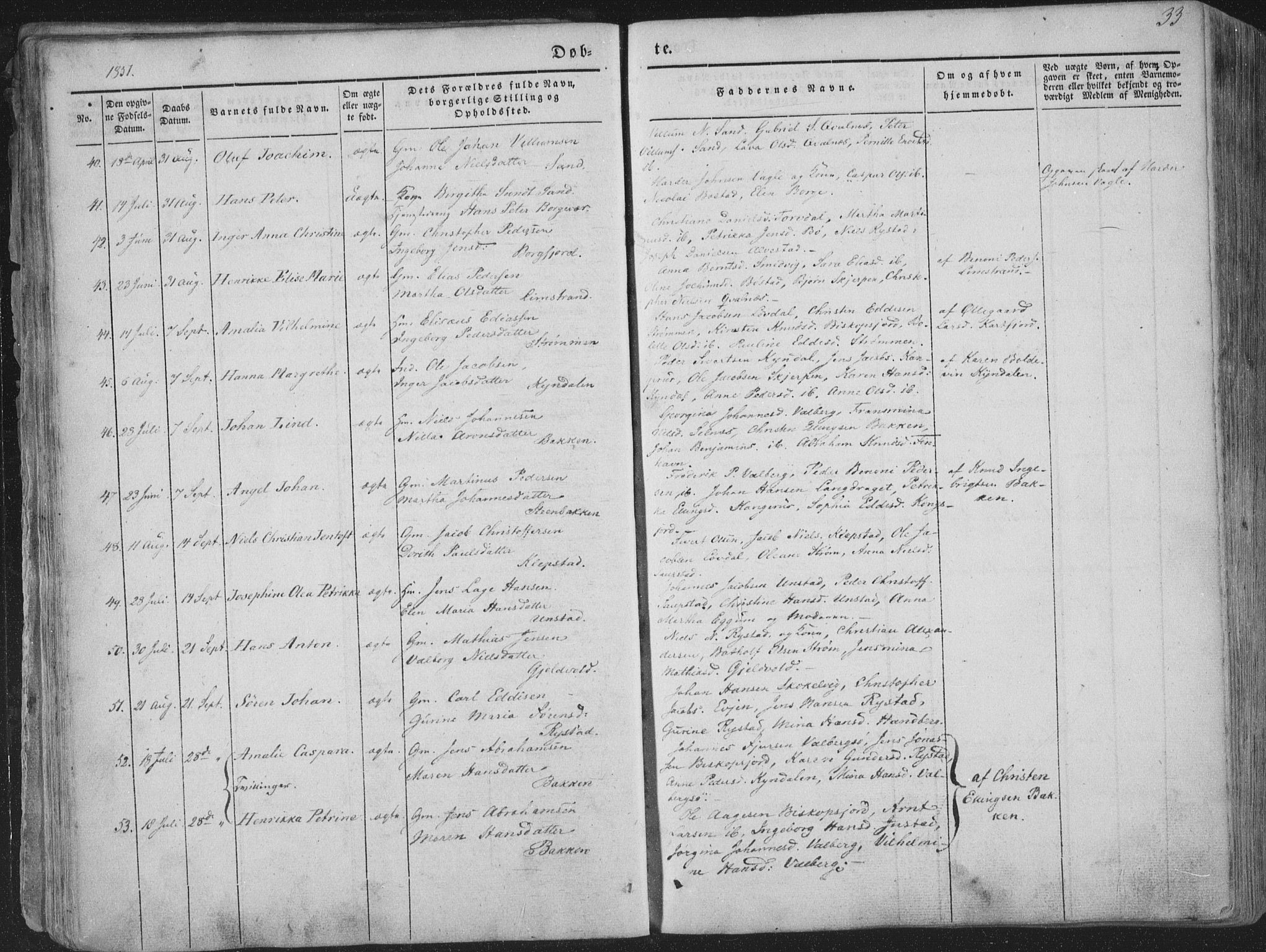 Ministerialprotokoller, klokkerbøker og fødselsregistre - Nordland, SAT/A-1459/880/L1131: Parish register (official) no. 880A05, 1844-1868, p. 33