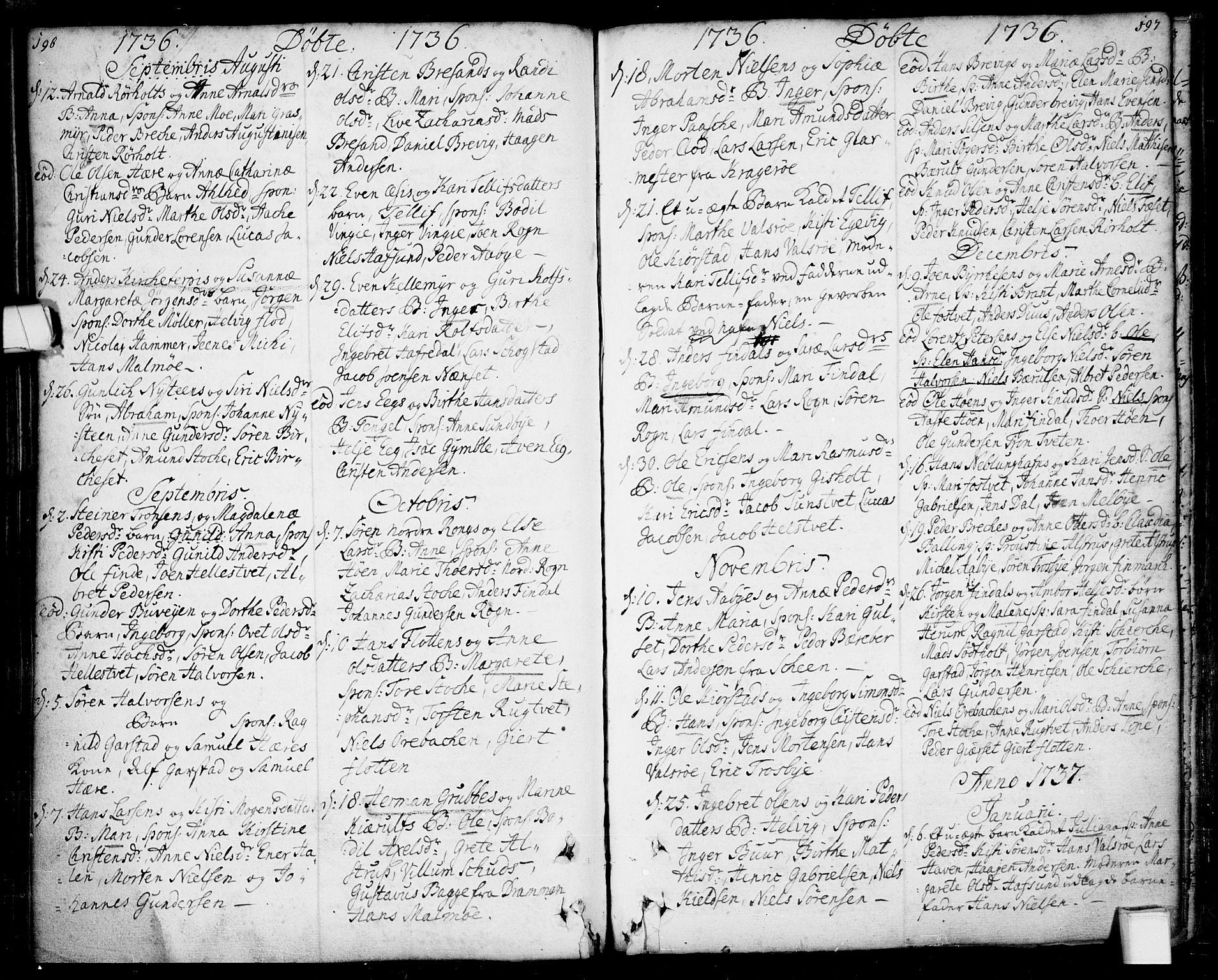 Bamble kirkebøker, SAKO/A-253/F/Fa/L0001: Parish register (official) no. I 1, 1702-1774, p. 196-197