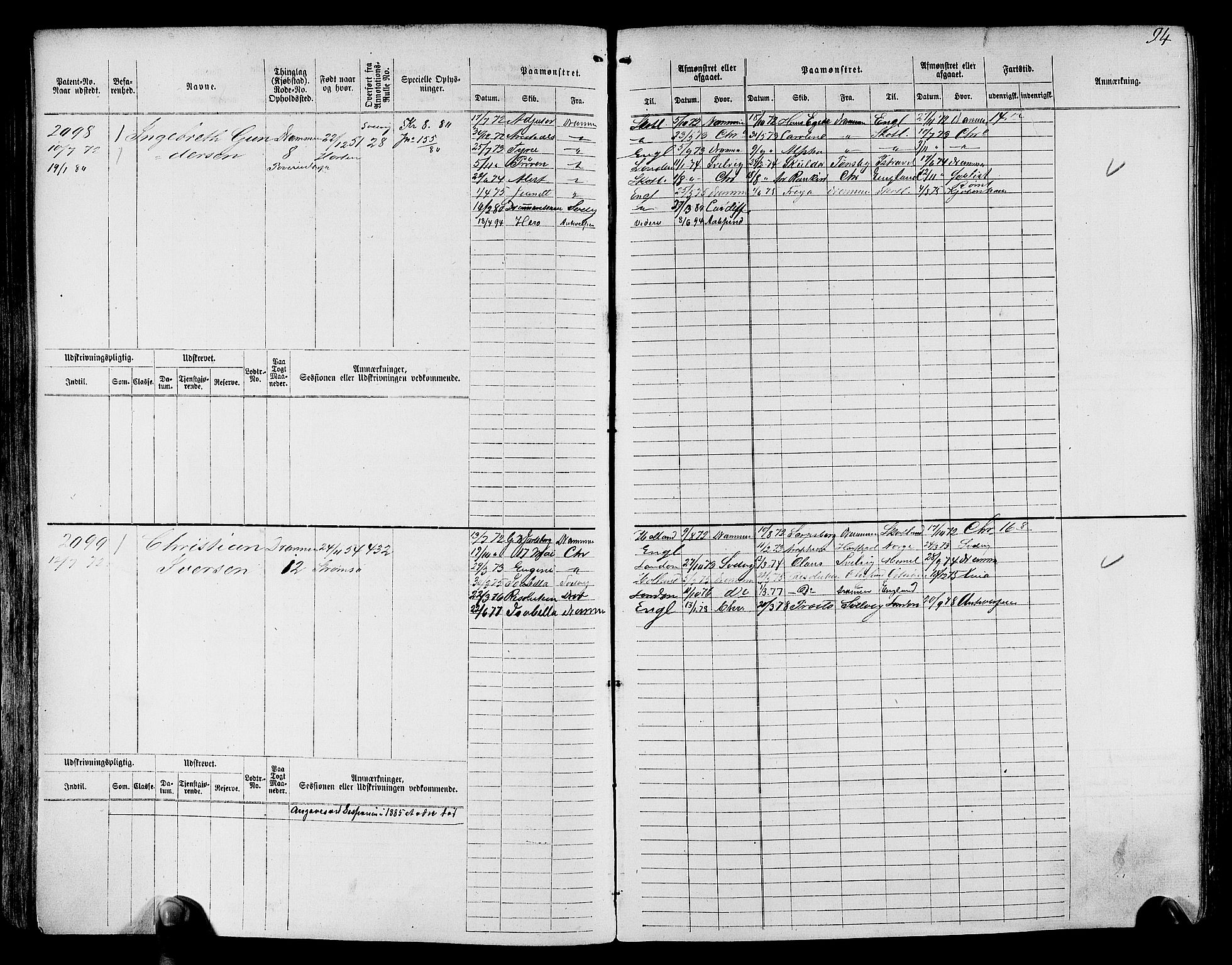 Drammen innrulleringsdistrikt, SAKO/A-781/F/Fc/L0003: Hovedrulle, 1871, p. 95