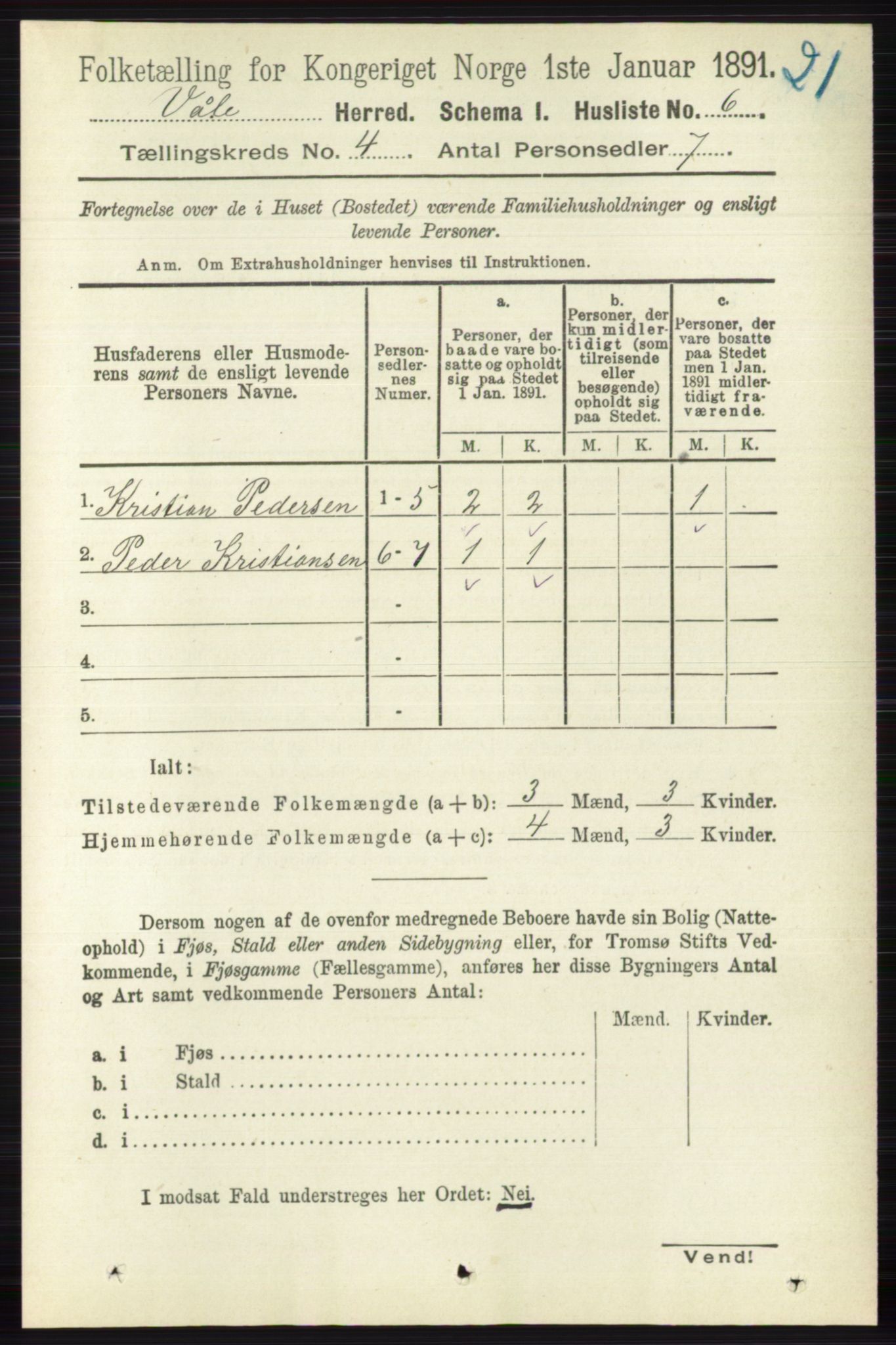 RA, 1891 census for 0716 Våle, 1891, p. 940