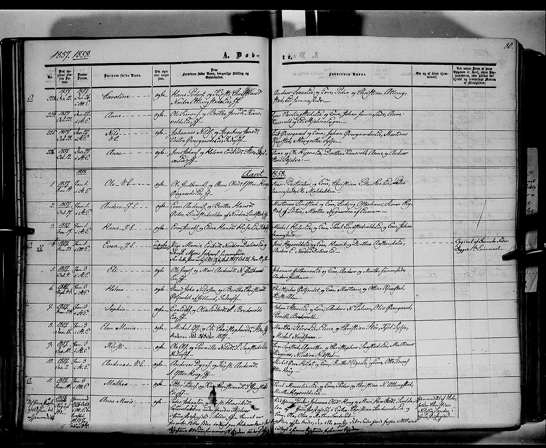 Stange prestekontor, SAH/PREST-002/K/L0012: Parish register (official) no. 12, 1852-1862, p. 80