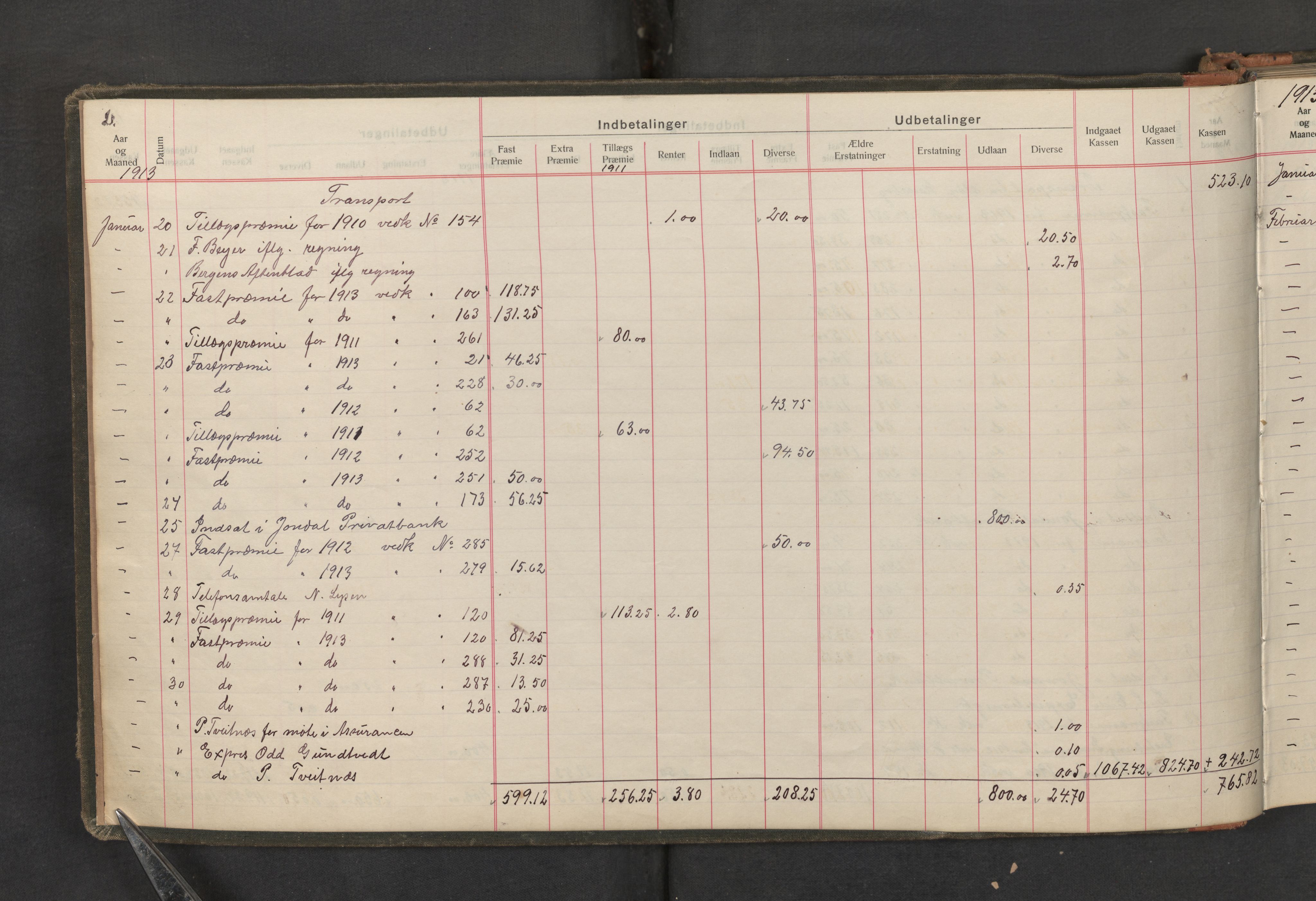 Jondal Skipsassuranseforening, AV/SAB-SAB/PA-0276/E/L0020: Kassadagbok, 1913-1928