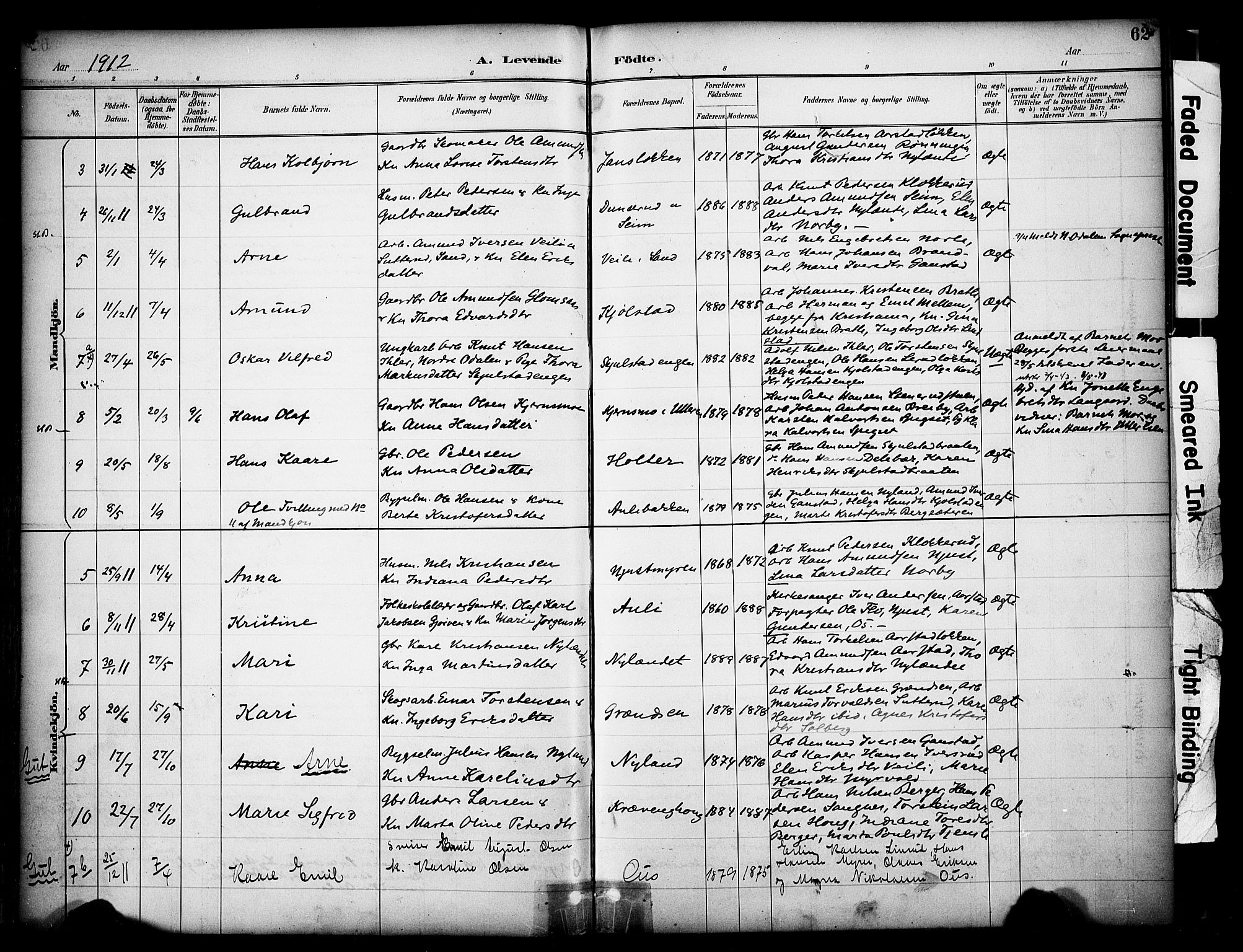 Sør-Odal prestekontor, AV/SAH-PREST-030/H/Ha/Haa/L0009: Parish register (official) no. 9, 1886-1926, p. 62