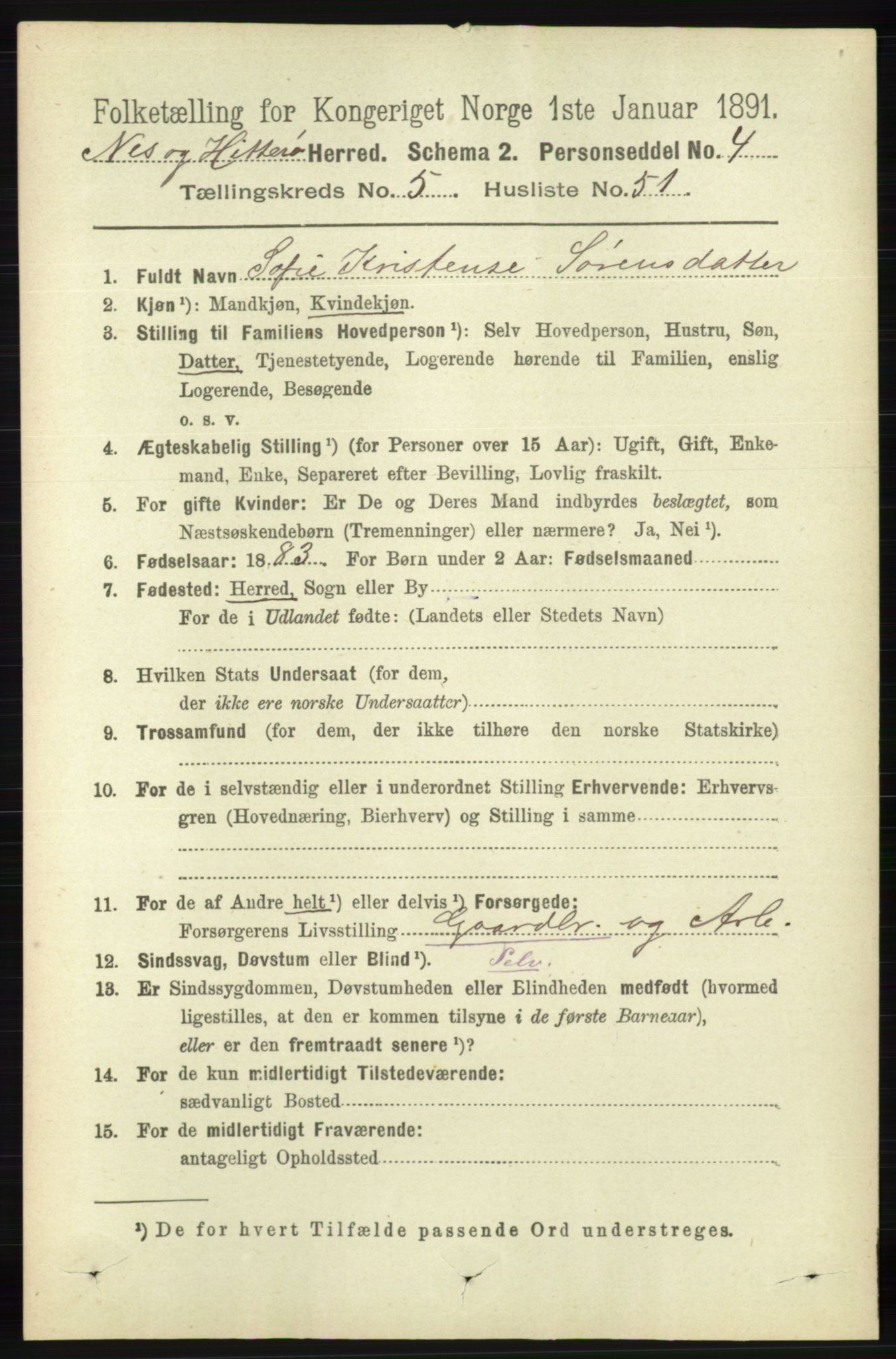 RA, 1891 census for 1043 Hidra og Nes, 1891, p. 2104