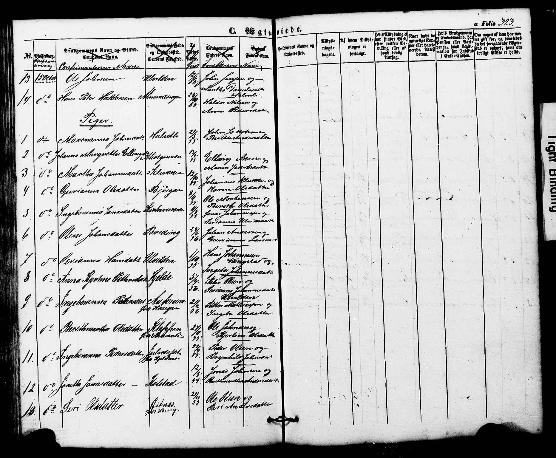 Ministerialprotokoller, klokkerbøker og fødselsregistre - Nord-Trøndelag, AV/SAT-A-1458/724/L0268: Parish register (copy) no. 724C04, 1846-1878, p. 323