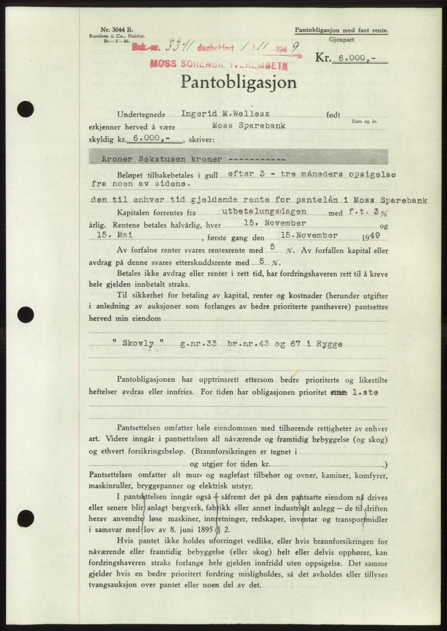 Moss sorenskriveri, SAO/A-10168: Mortgage book no. B23, 1949-1950, Diary no: : 3341/1949