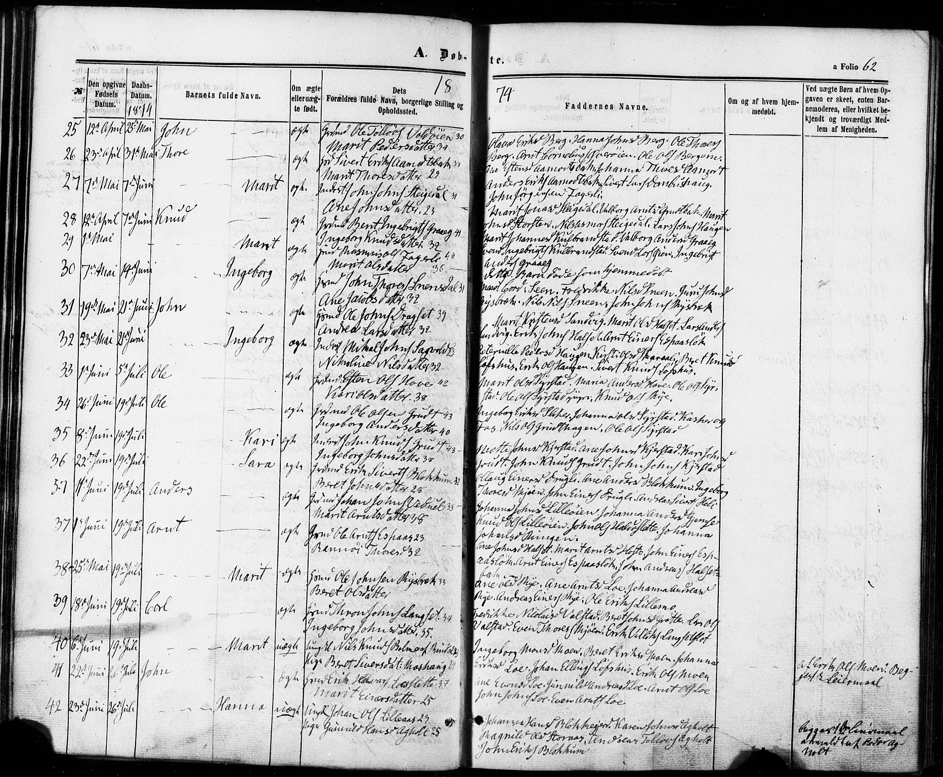 Ministerialprotokoller, klokkerbøker og fødselsregistre - Sør-Trøndelag, SAT/A-1456/672/L0856: Parish register (official) no. 672A08, 1861-1881, p. 62