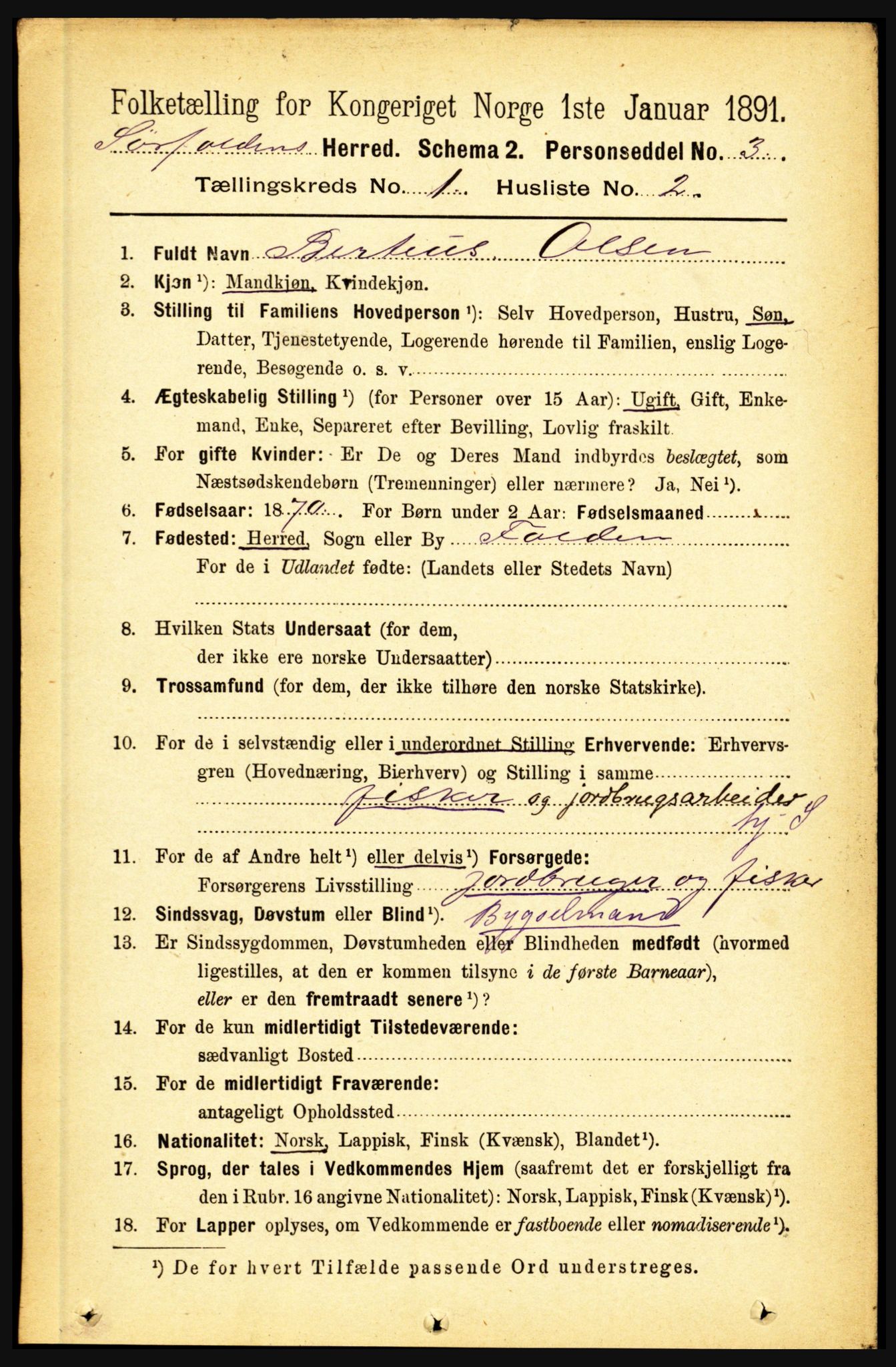 RA, 1891 census for 1845 Sørfold, 1891, p. 55