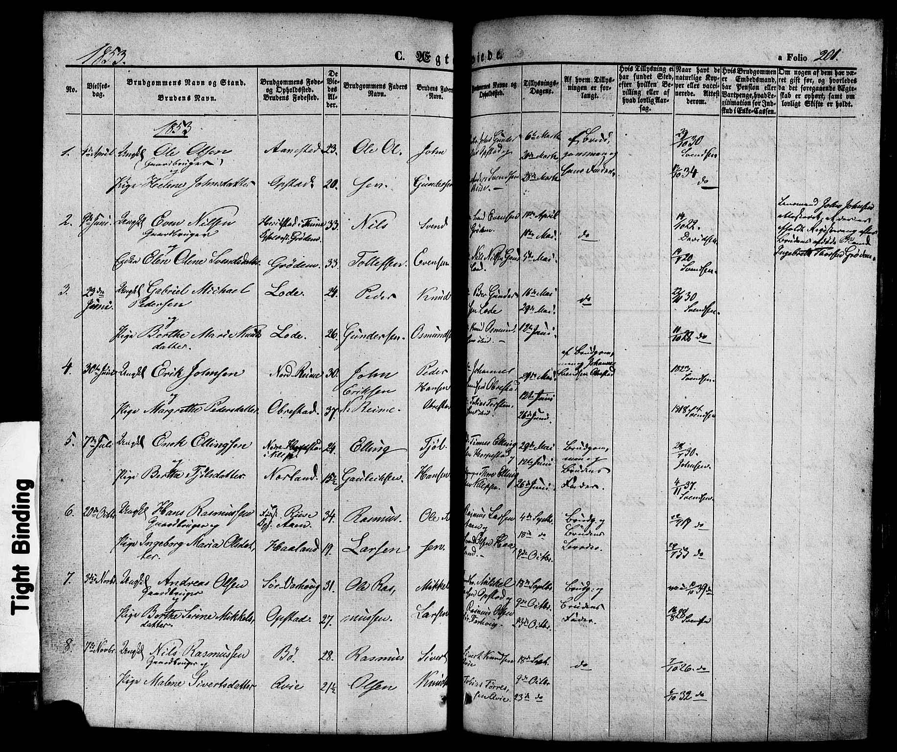 Hå sokneprestkontor, SAST/A-101801/001/30BA/L0008: Parish register (official) no. A 7, 1853-1878, p. 201