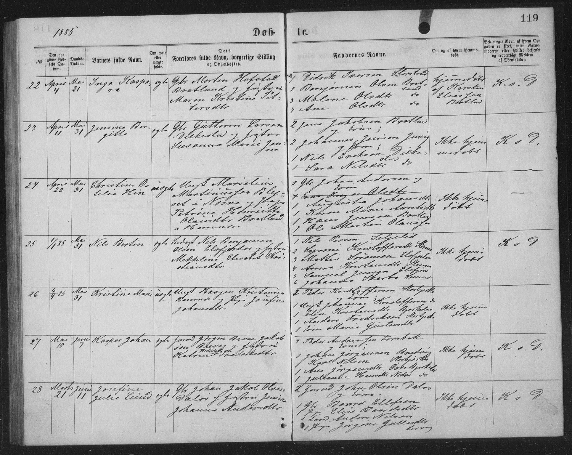 Ministerialprotokoller, klokkerbøker og fødselsregistre - Nordland, SAT/A-1459/825/L0369: Parish register (copy) no. 825C06, 1873-1885, p. 119