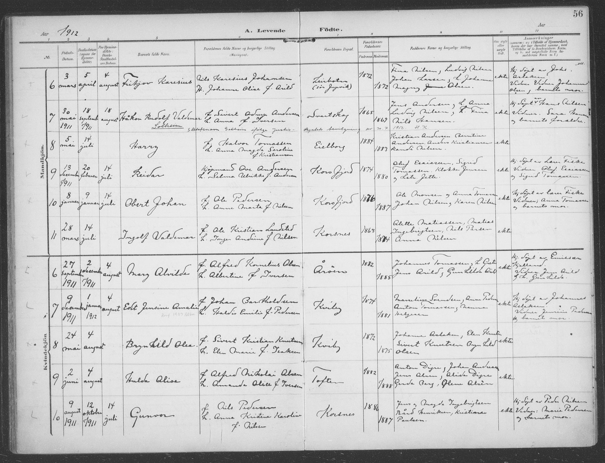 Talvik sokneprestkontor, SATØ/S-1337/H/Ha/L0017kirke: Parish register (official) no. 17, 1906-1915, p. 56