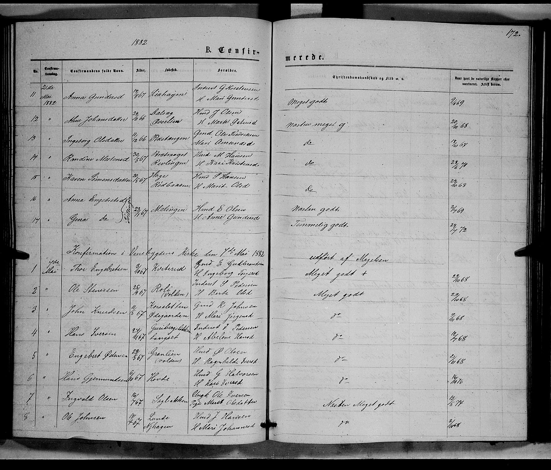 Ringebu prestekontor, SAH/PREST-082/H/Ha/Hab/L0006: Parish register (copy) no. 6, 1880-1898, p. 172