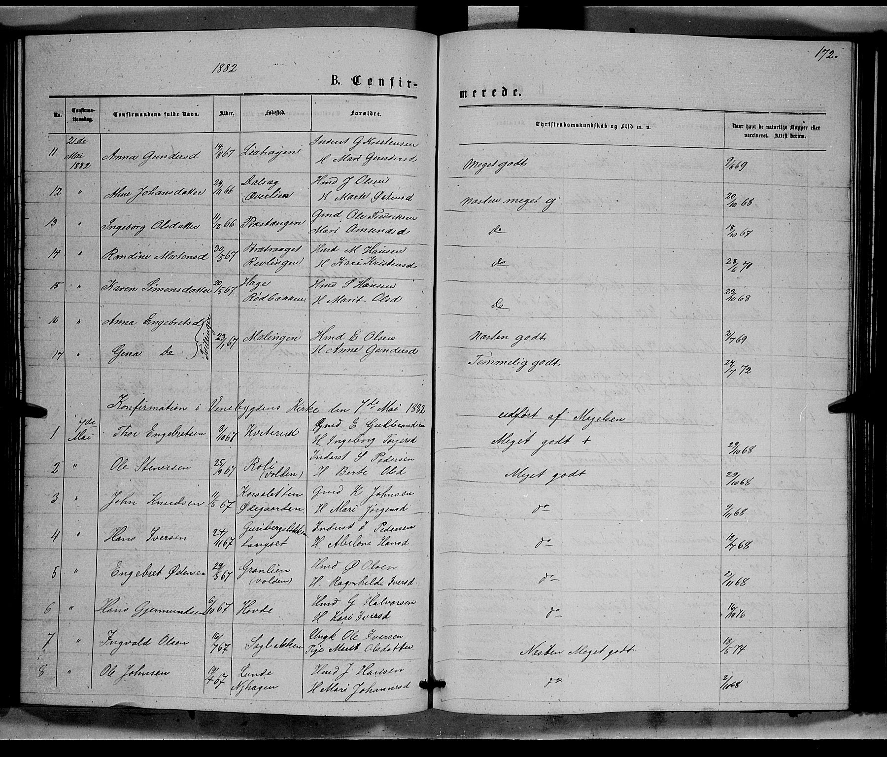 Ringebu prestekontor, AV/SAH-PREST-082/H/Ha/Hab/L0006: Parish register (copy) no. 6, 1880-1898, p. 172