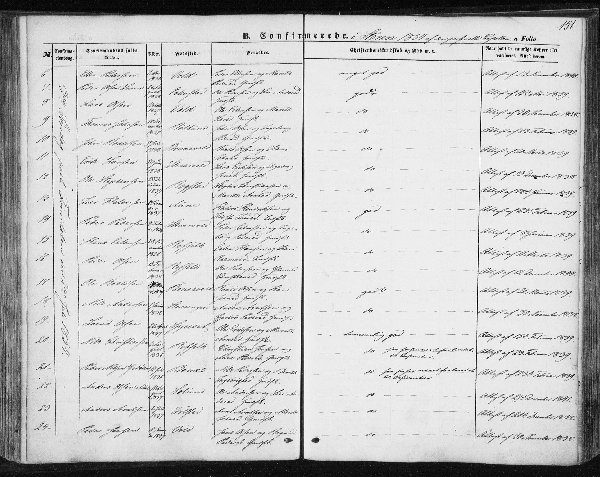 Ministerialprotokoller, klokkerbøker og fødselsregistre - Sør-Trøndelag, AV/SAT-A-1456/687/L1000: Parish register (official) no. 687A06, 1848-1869, p. 151