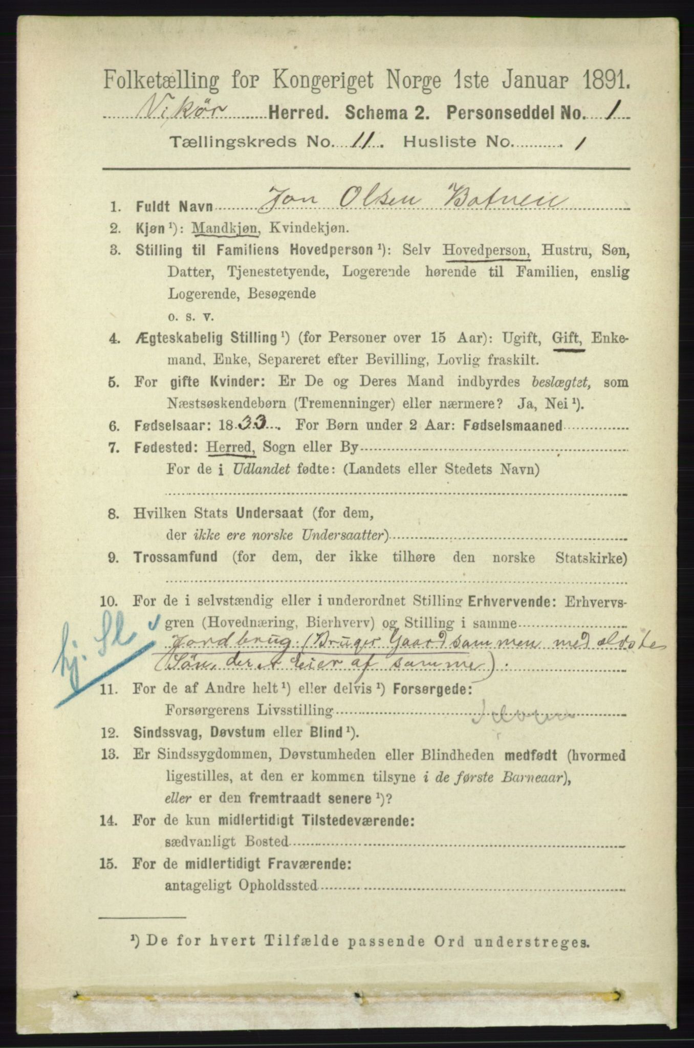 RA, 1891 census for 1238 Vikør, 1891, p. 3146