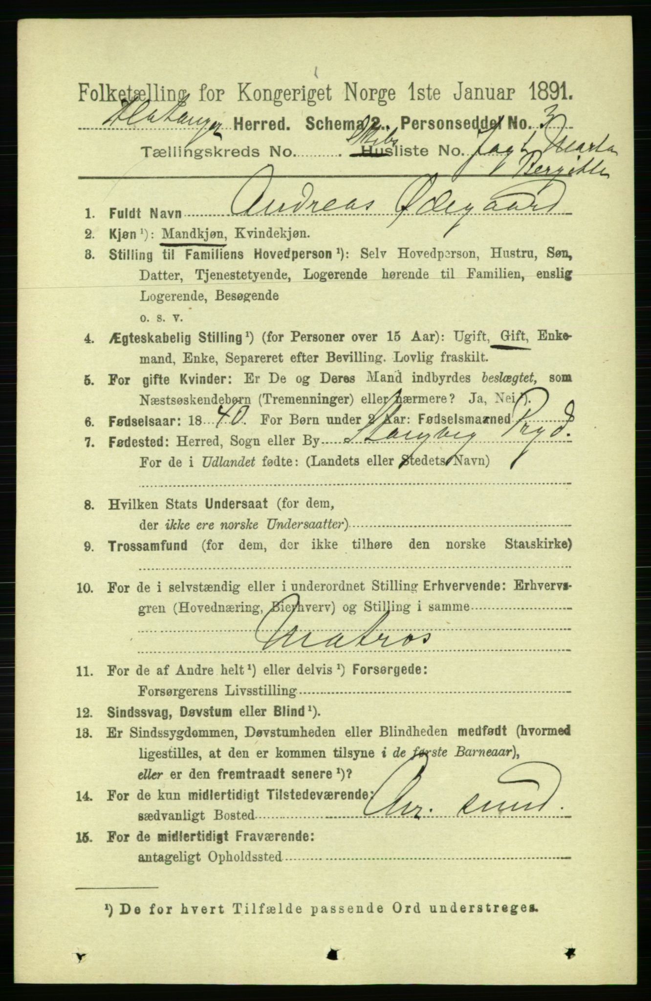 RA, 1891 census for 1749 Flatanger, 1891, p. 2209