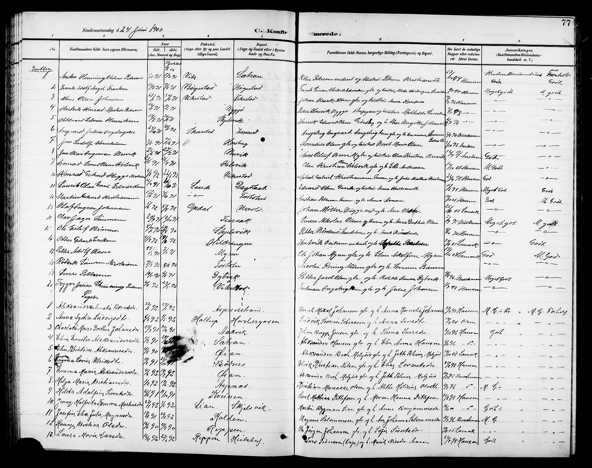 Ministerialprotokoller, klokkerbøker og fødselsregistre - Nordland, AV/SAT-A-1459/810/L0161: Parish register (copy) no. 810C04, 1897-1910, p. 77