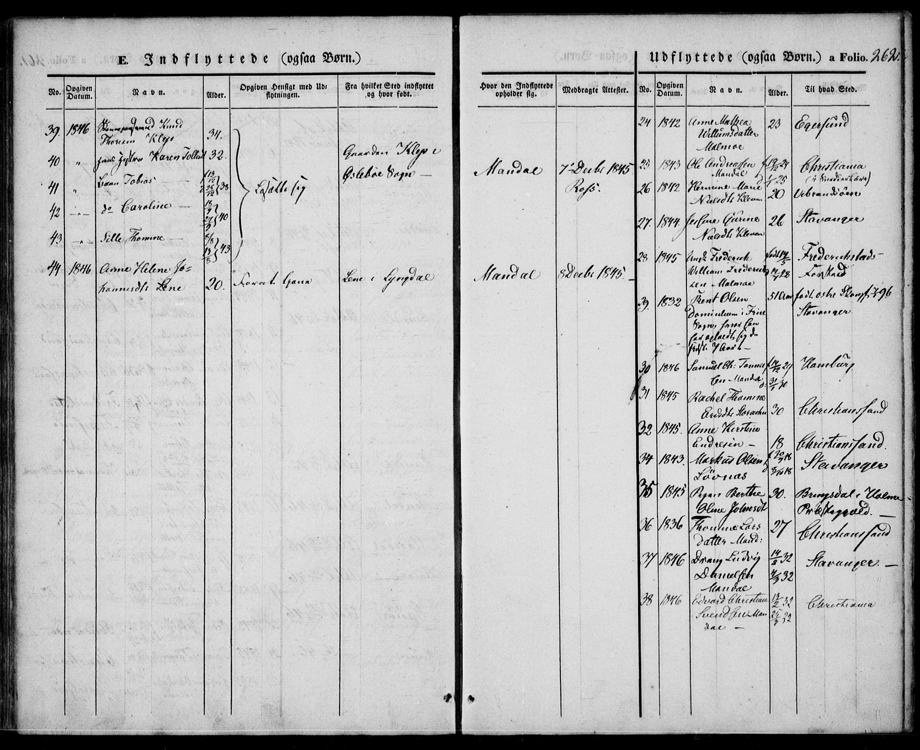 Mandal sokneprestkontor, AV/SAK-1111-0030/F/Fa/Faa/L0012: Parish register (official) no. A 12, 1840-1847, p. 262