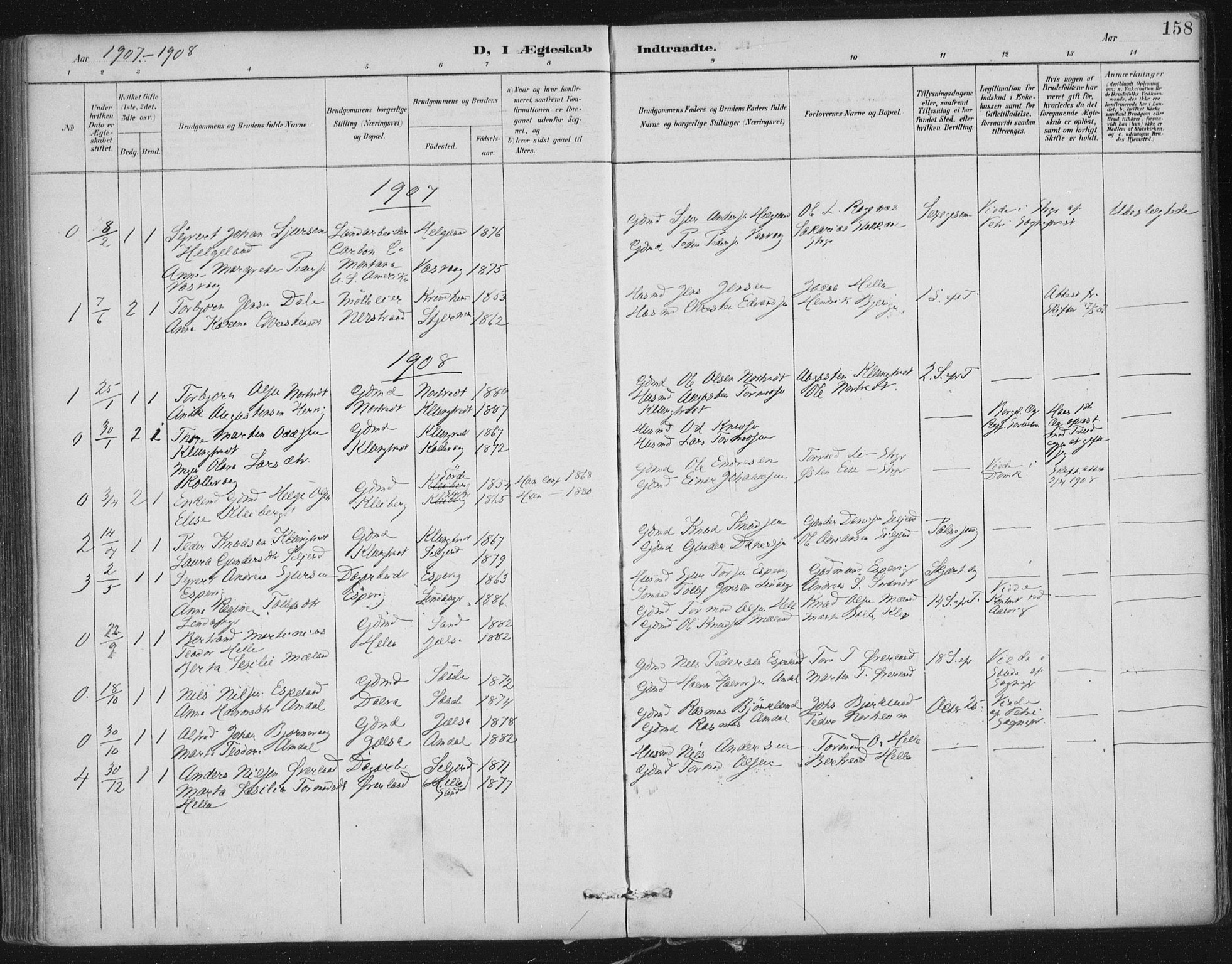 Nedstrand sokneprestkontor, AV/SAST-A-101841/01/IV: Parish register (official) no. A 12, 1887-1915, p. 158