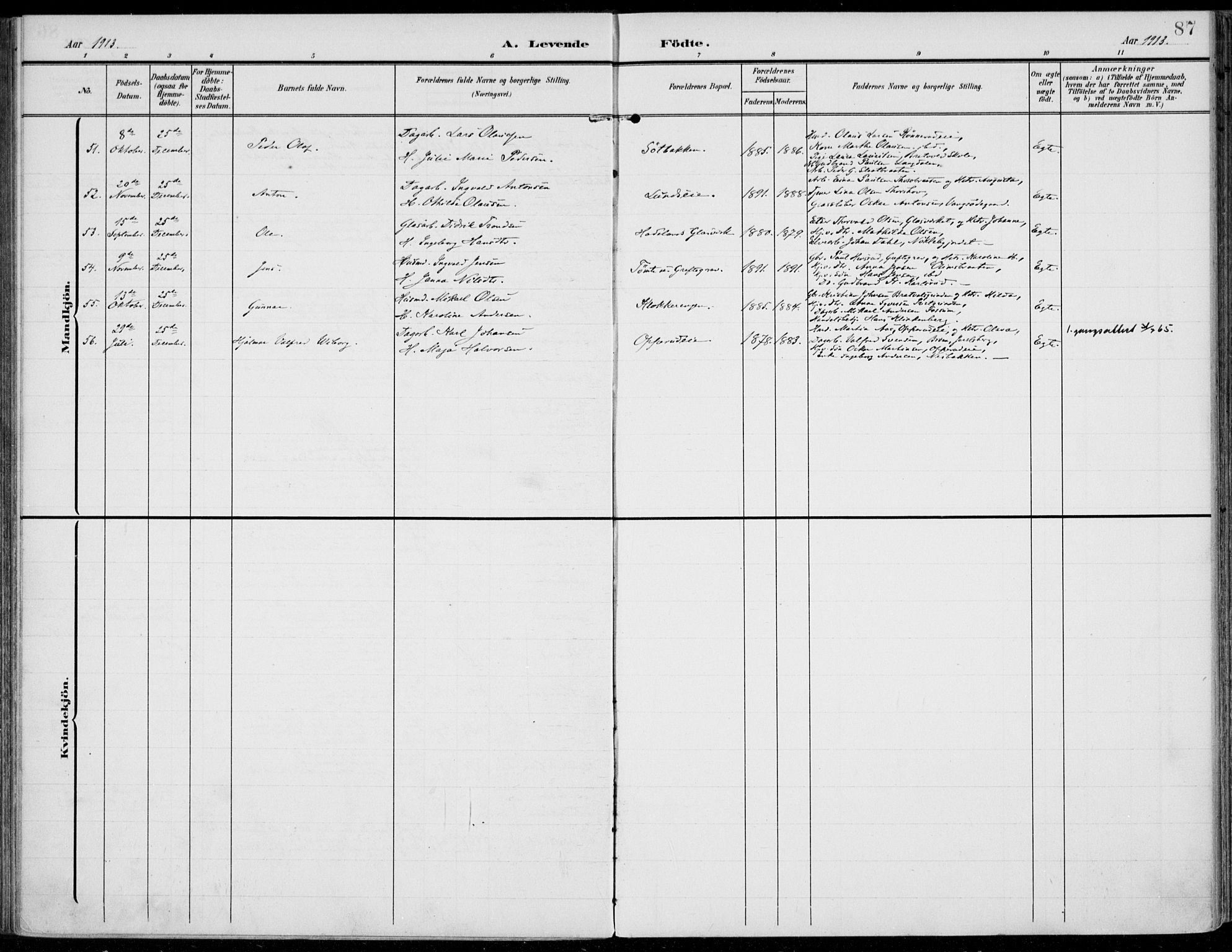 Jevnaker prestekontor, AV/SAH-PREST-116/H/Ha/Haa/L0011: Parish register (official) no. 11, 1902-1913, p. 87