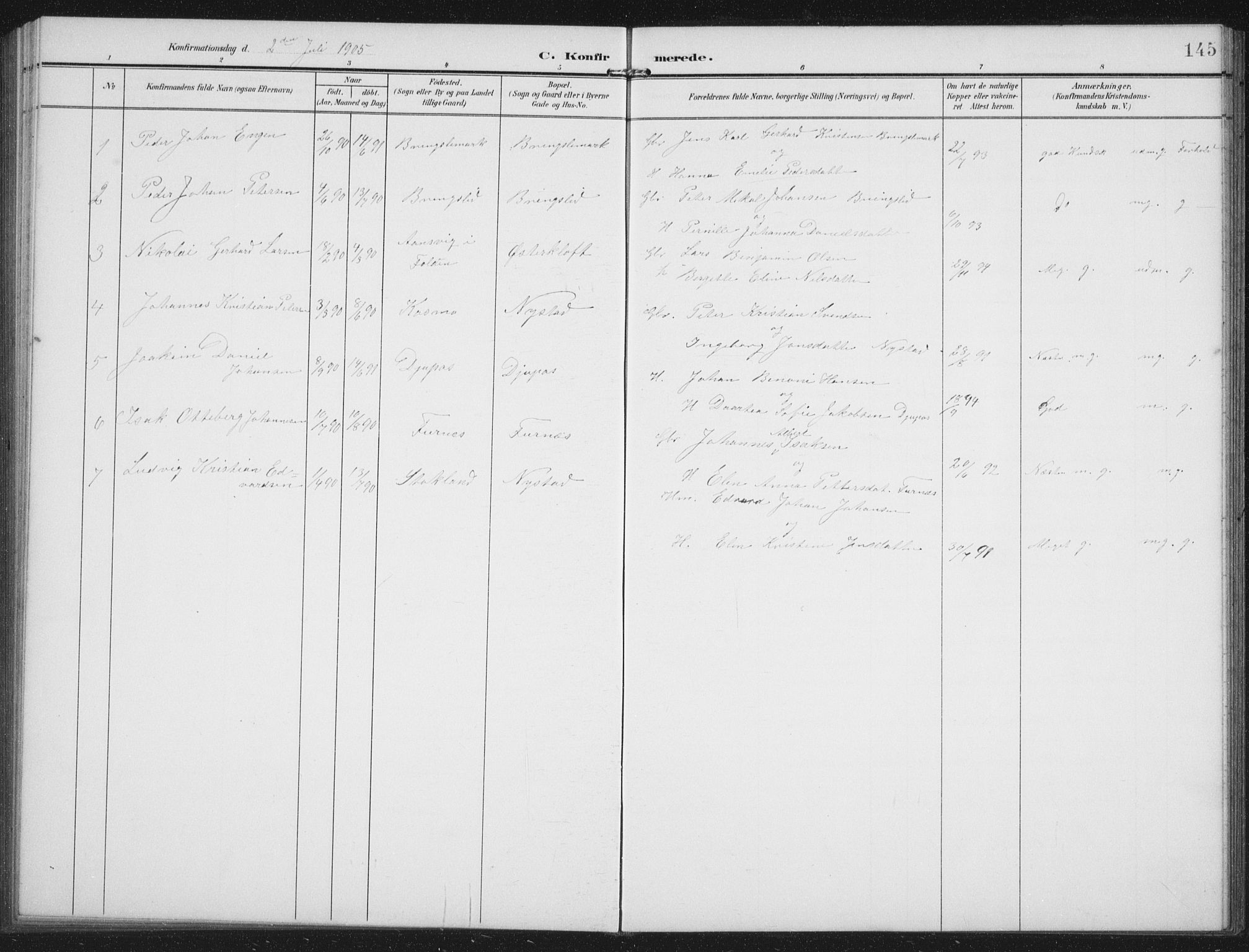 Ministerialprotokoller, klokkerbøker og fødselsregistre - Nordland, AV/SAT-A-1459/851/L0726: Parish register (copy) no. 851C01, 1902-1924, p. 145