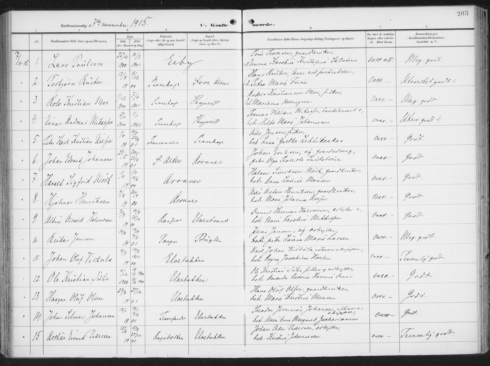 Alta sokneprestkontor, SATØ/S-1338/H/Ha/L0005.kirke: Parish register (official) no. 5, 1904-1918, p. 203