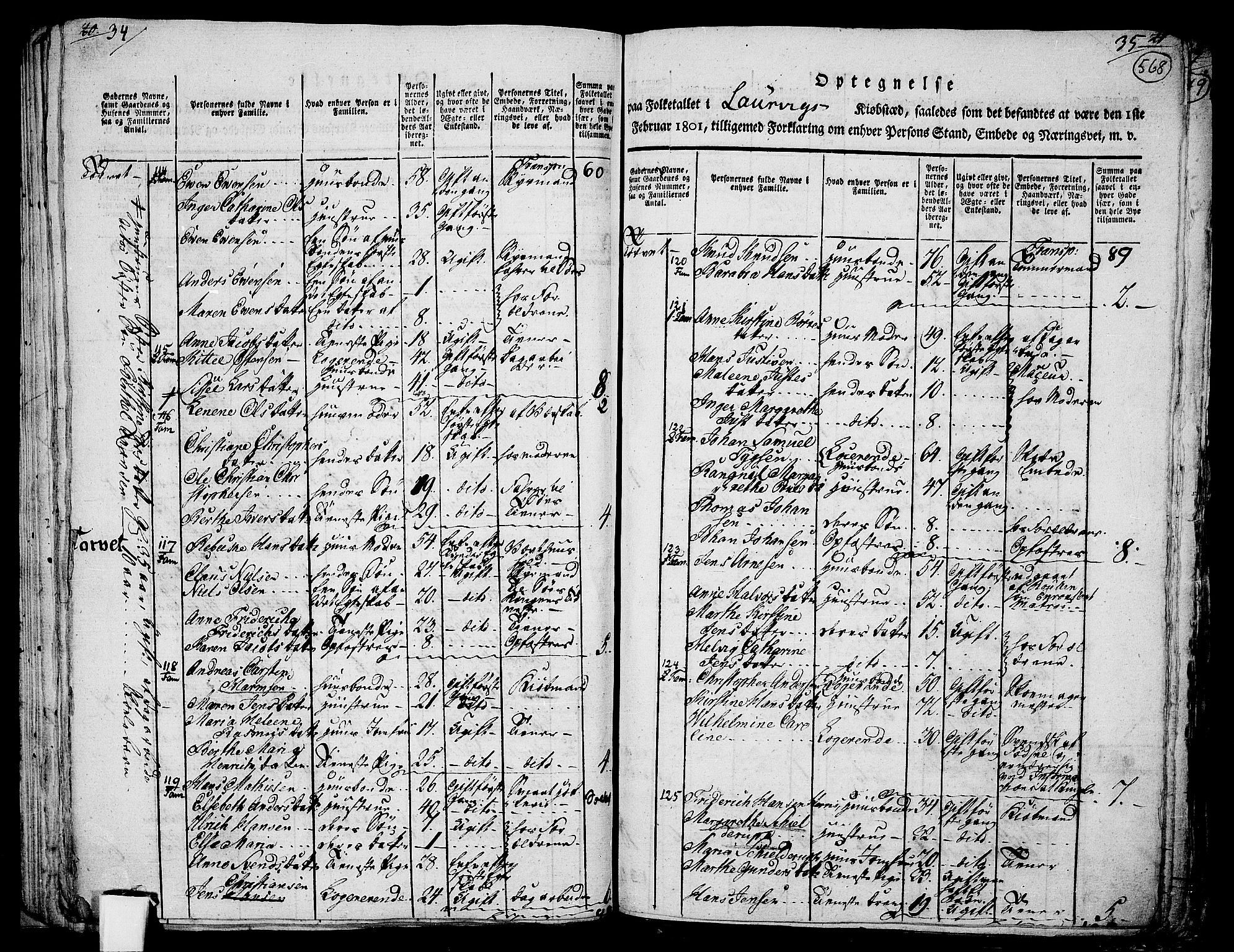 RA, 1801 census for 0707P Larvik, 1801, p. 567b-568a