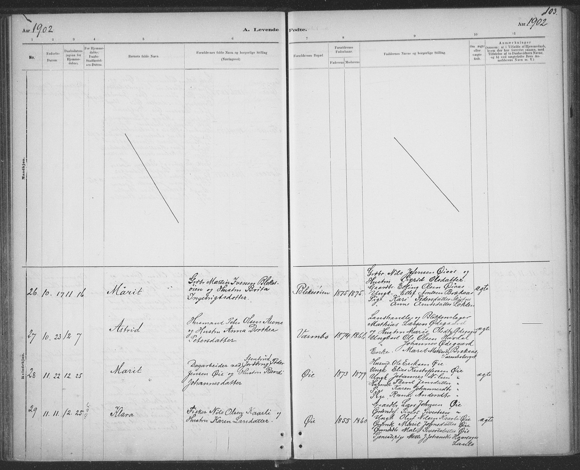 Ministerialprotokoller, klokkerbøker og fødselsregistre - Sør-Trøndelag, SAT/A-1456/691/L1085: Parish register (official) no. 691A17, 1887-1908, p. 103