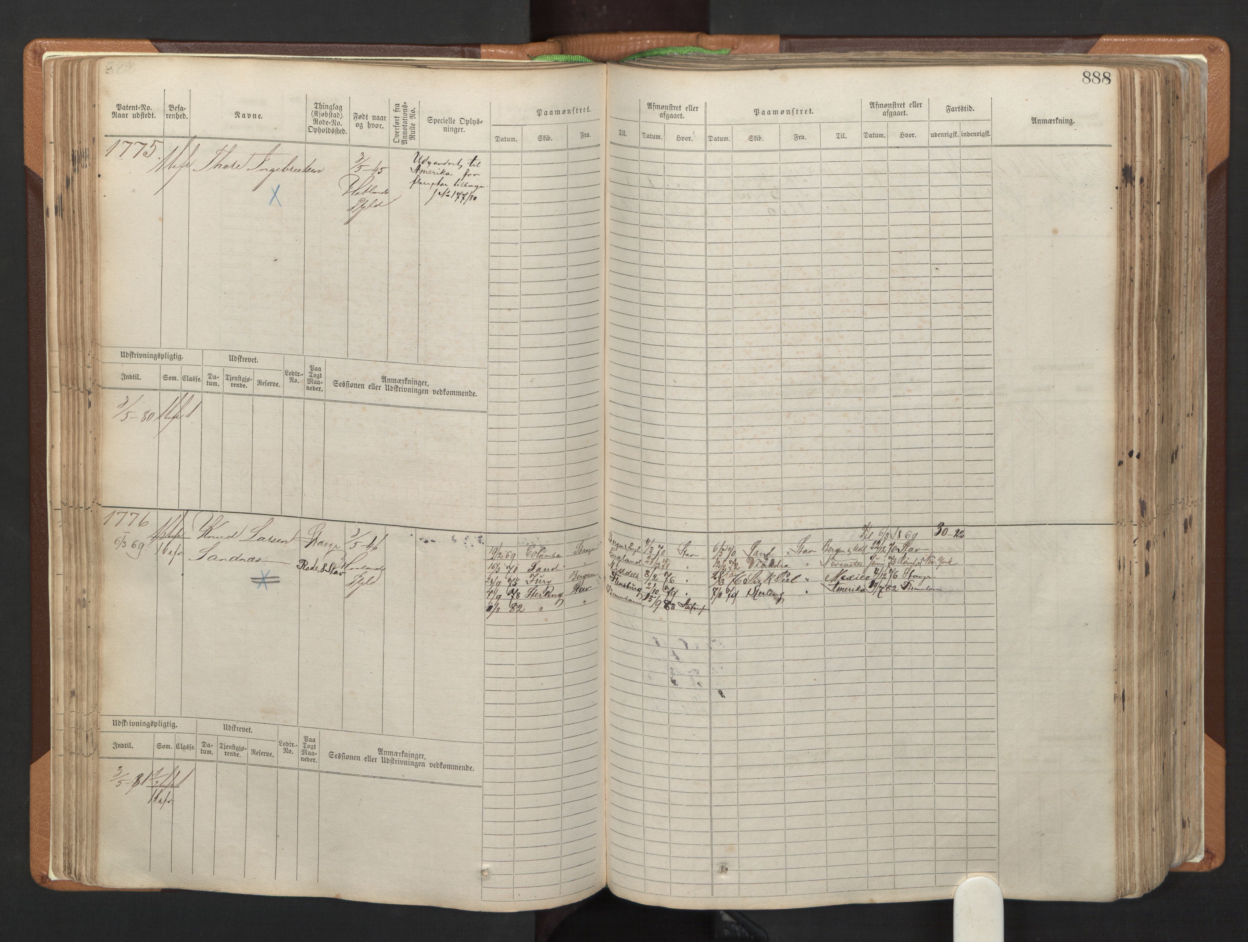 Stavanger sjømannskontor, AV/SAST-A-102006/F/Fb/Fbb/L0006: Sjøfartshovedrulle, patentnr. 1607-2402 (del 3), 1869-1880, p. 87