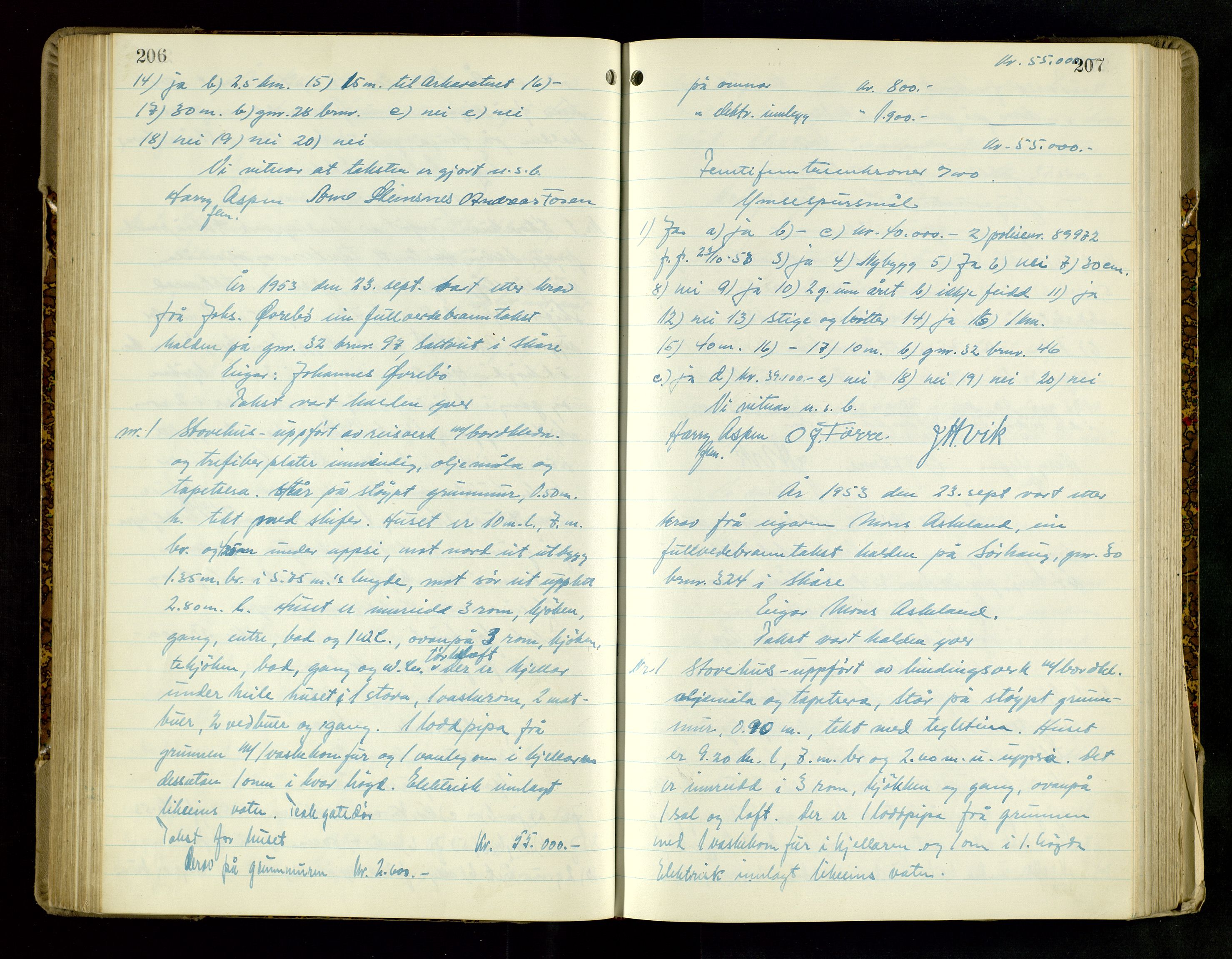 Norges Brannkasse Haugesund, AV/SAST-A-102142/0004/O/L0007: Branntakstprotokoll, 1951-1956, p. 206-207
