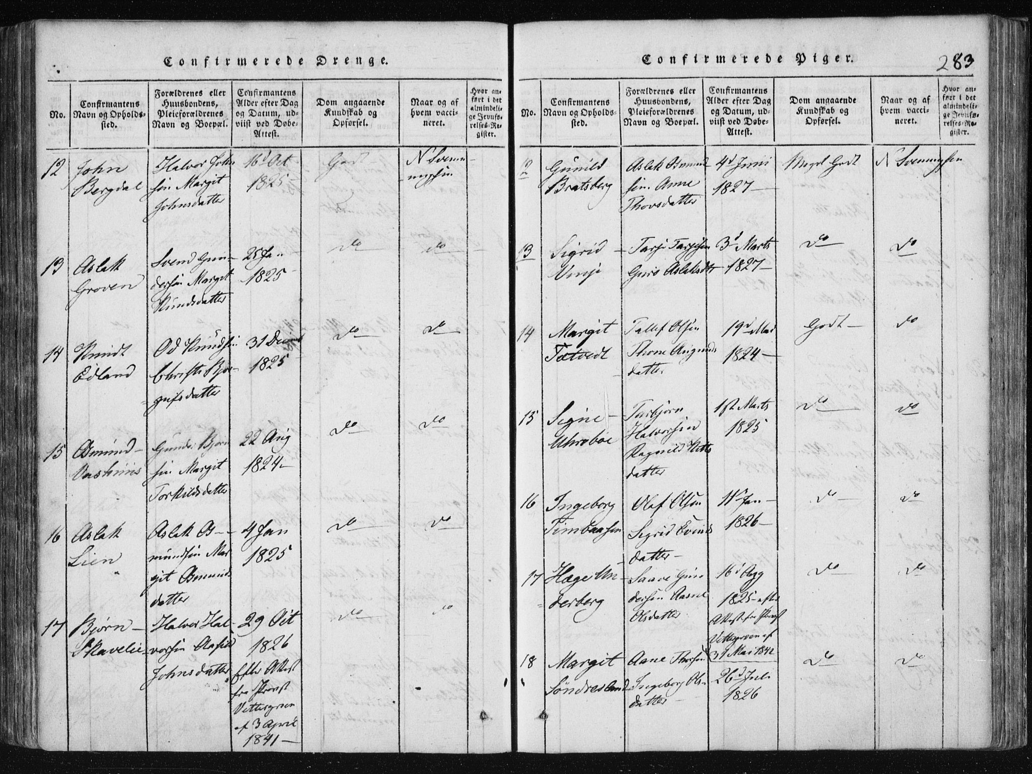 Vinje kirkebøker, AV/SAKO-A-312/F/Fa/L0003: Parish register (official) no. I 3, 1814-1843, p. 283