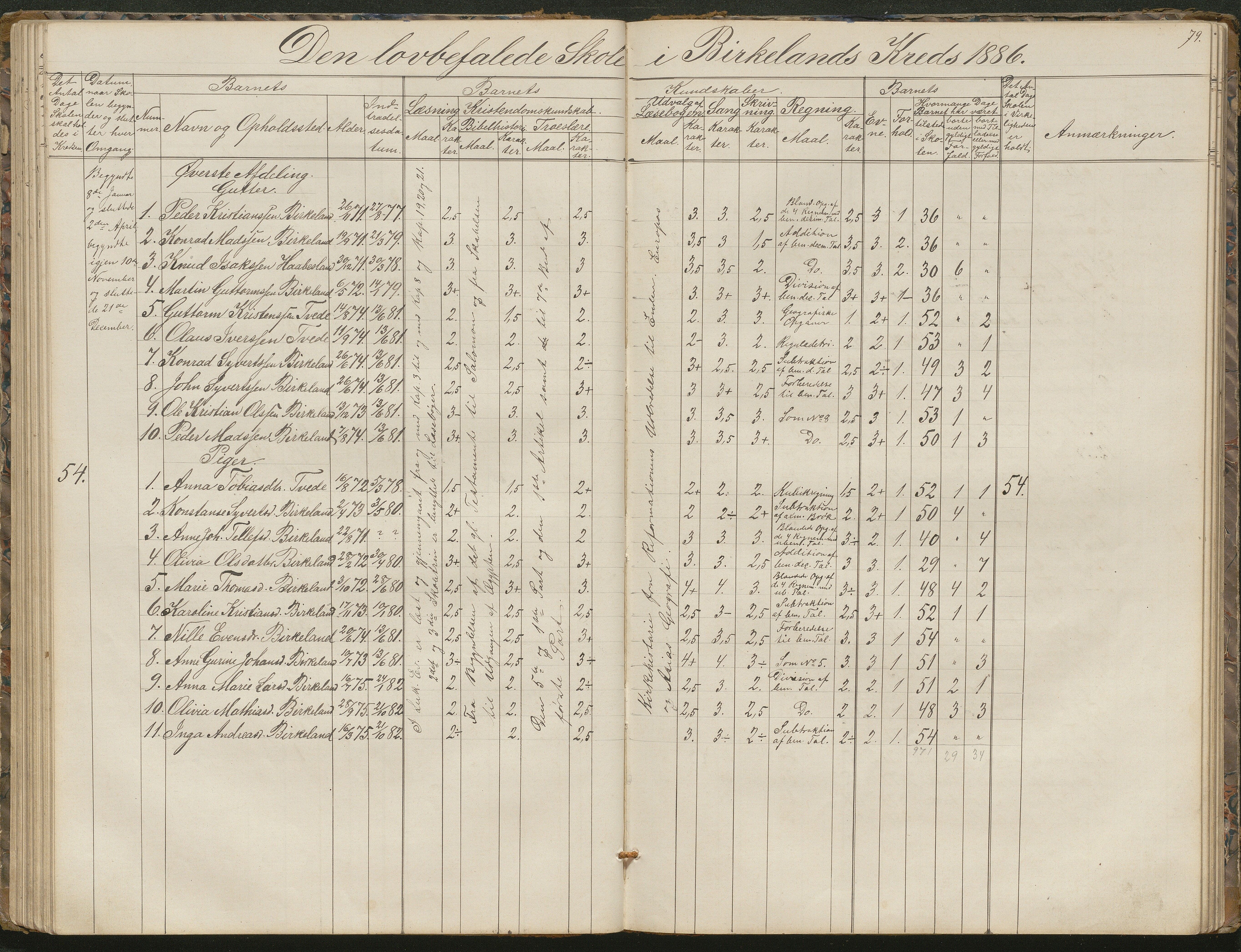 Birkenes kommune, Birkenes krets/Birkeland folkeskole frem til 1991, AAKS/KA0928-550a_91/F02/L0001: Skoleprotokoll, 1862-1896, p. 79