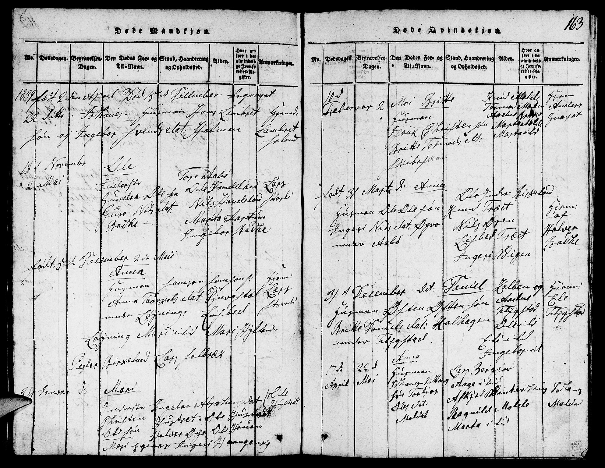Suldal sokneprestkontor, SAST/A-101845/01/V/L0002: Parish register (copy) no. B 2, 1816-1845, p. 163
