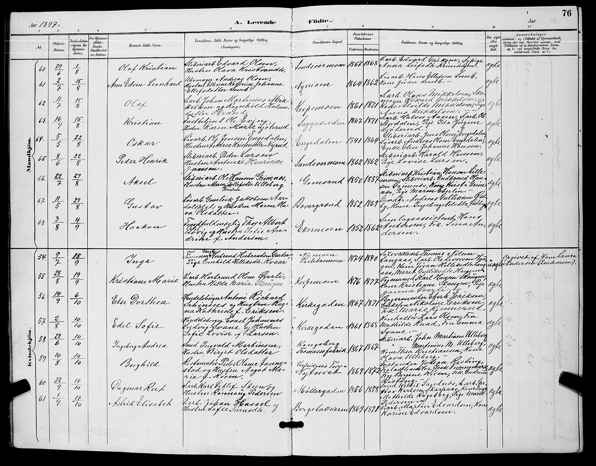 Kongsberg kirkebøker, AV/SAKO-A-22/G/Ga/L0006: Parish register (copy) no. 6, 1890-1901, p. 76